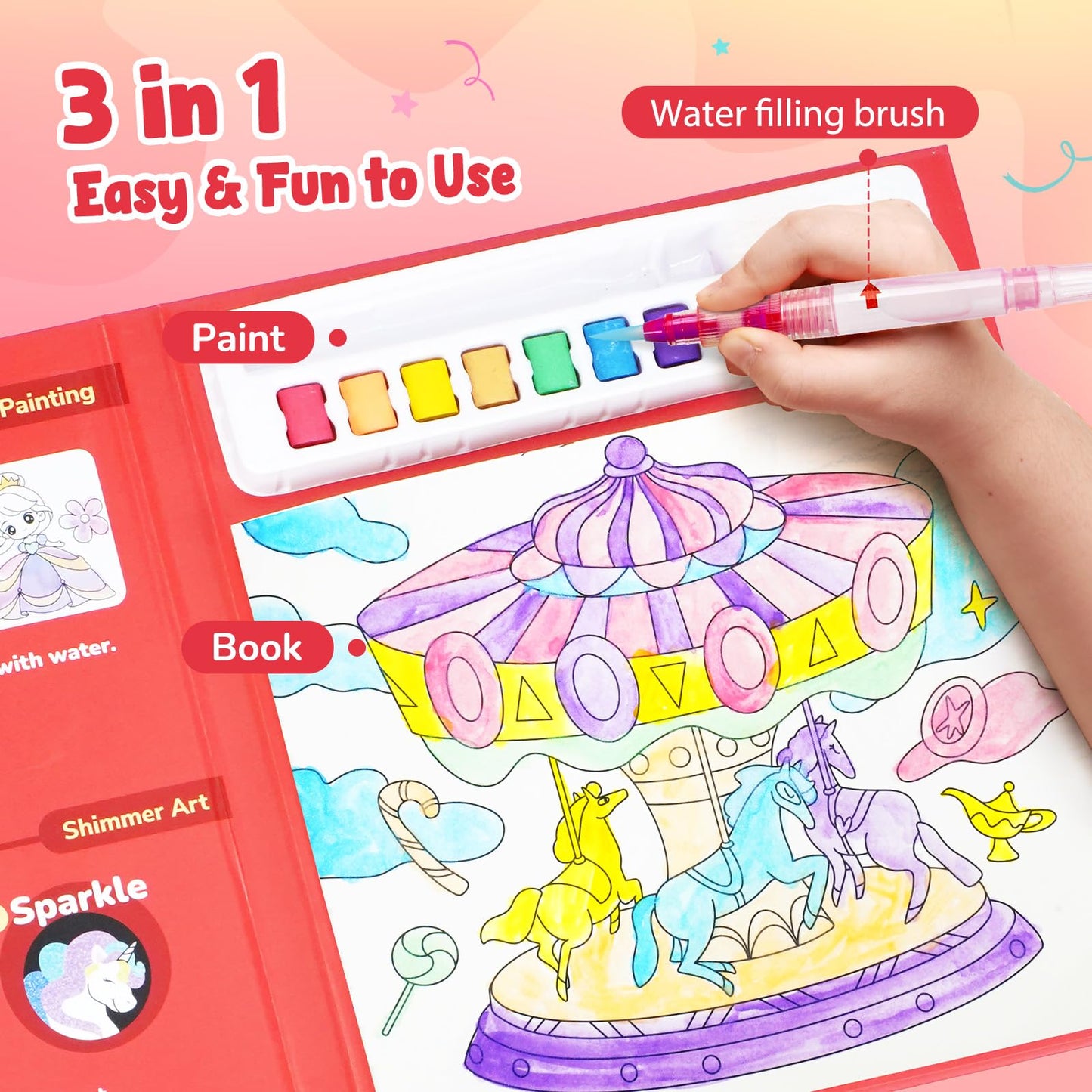 JoyCat Paint with Water Coloring Books for Kids 4-8 – No Mess Art Kit (Funfair)