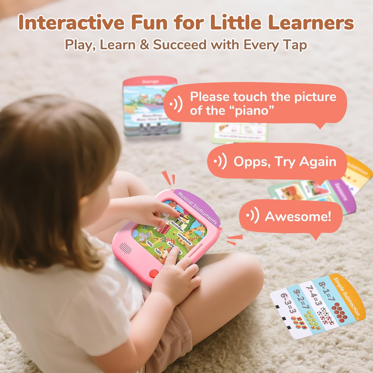 JoyCat Kids Learning Tablet: Tap-to-Read Cards & 20 Games for Ages 2–6