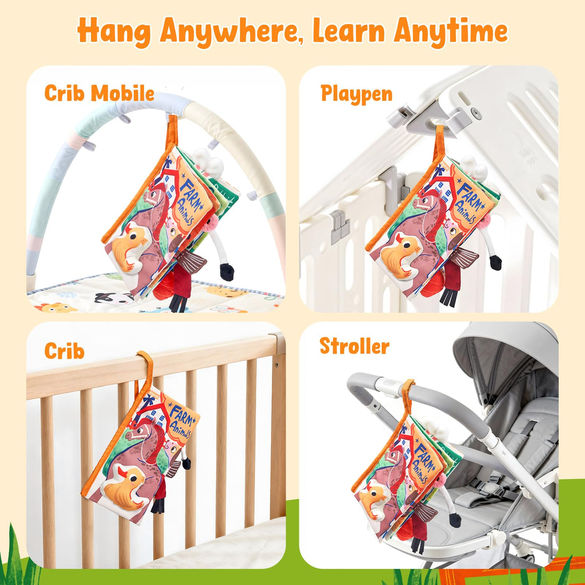 JoyCat Farm Tail Baby Books 0-12 Months | Tummy Time Crinkle Cloth Book with Detachable Duck