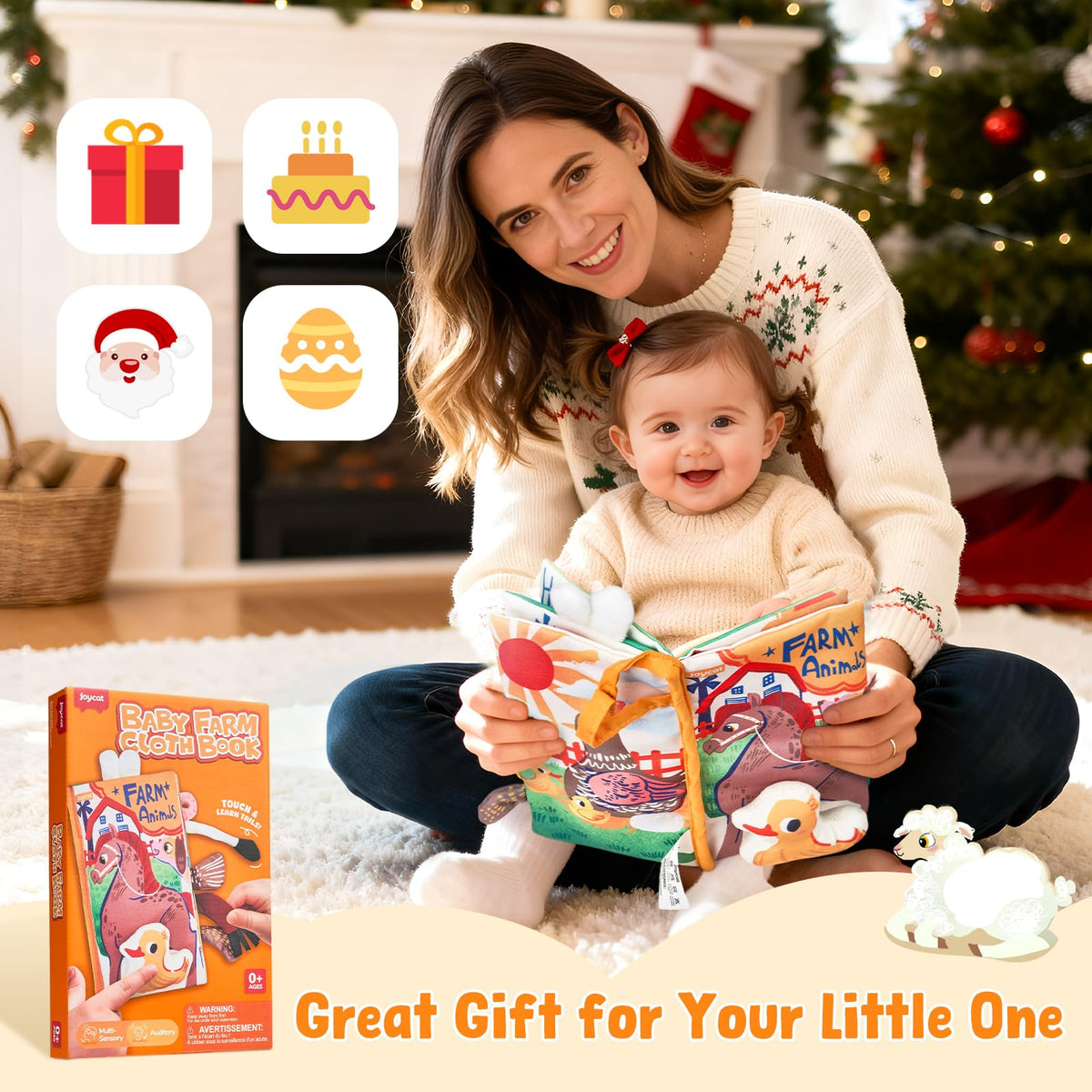 JoyCat Farm Tail Baby Books 0-12 Months | Tummy Time Crinkle Cloth Book with Detachable Duck