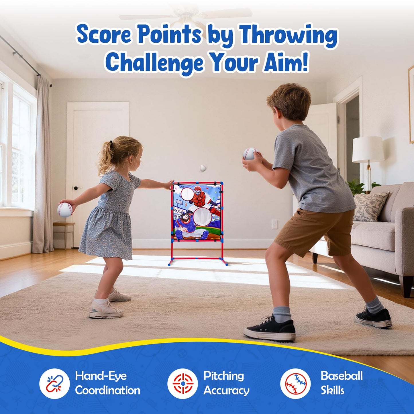 JoyCat Baseball Games for Kids — Adjustable Target & Soft Balls Set