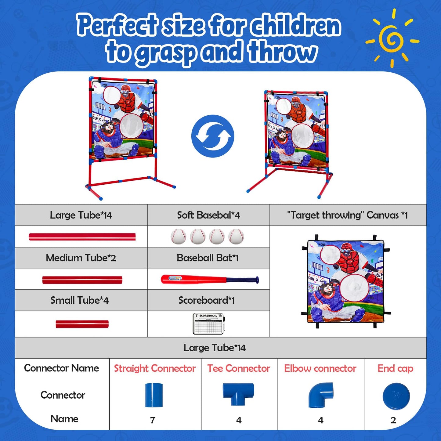 JoyCat Baseball Games for Kids — Adjustable Target & Soft Balls Set