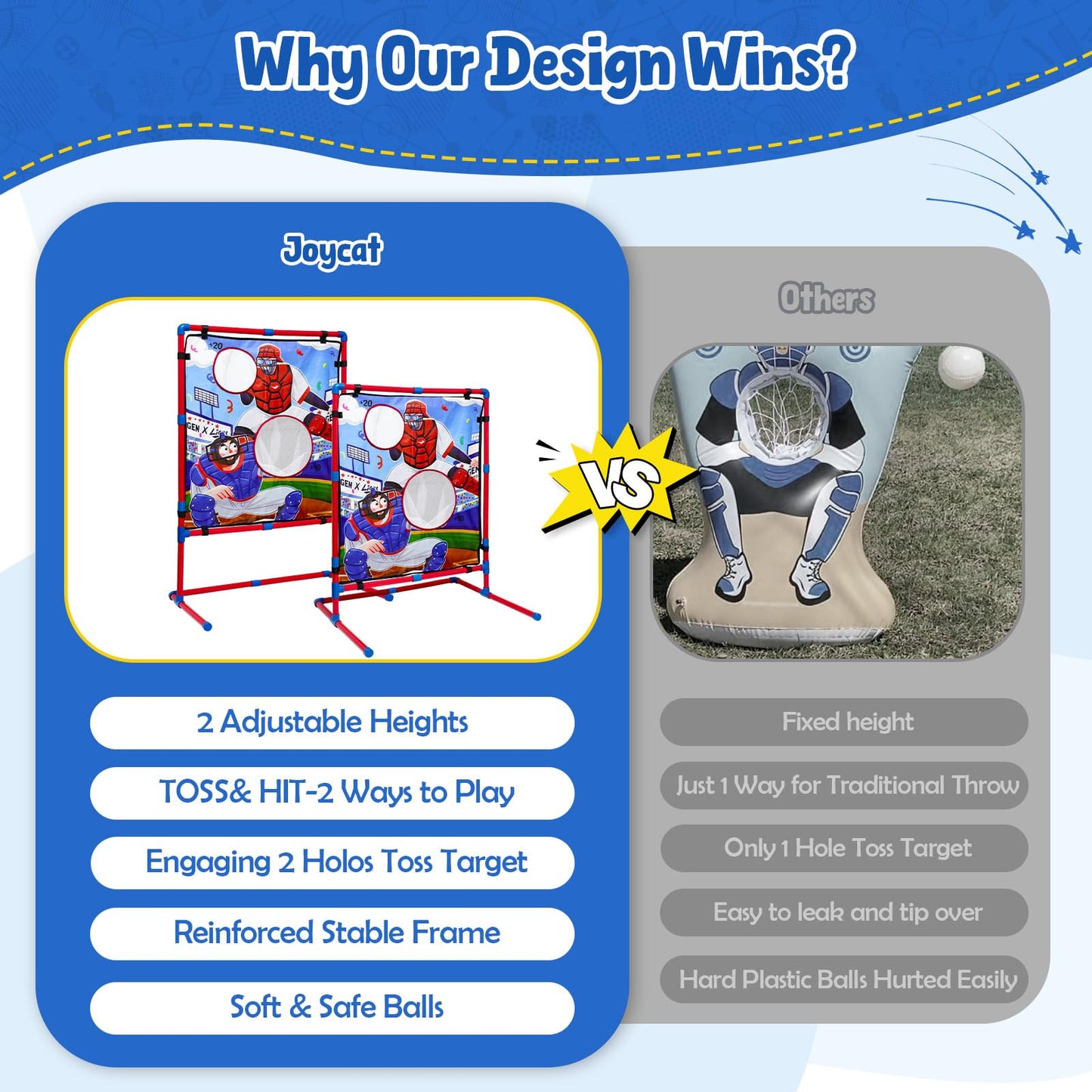 JoyCat Baseball Games for Kids — Adjustable Target & Soft Balls Set