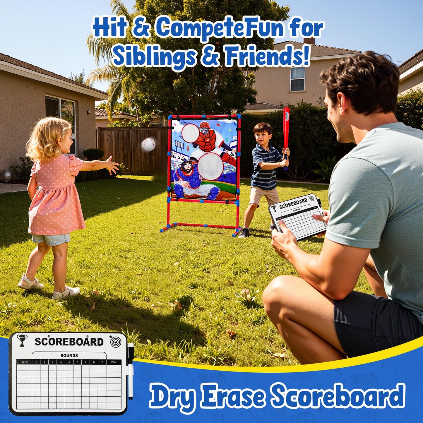 JoyCat Baseball Games for Kids — Adjustable Target & Soft Balls Set