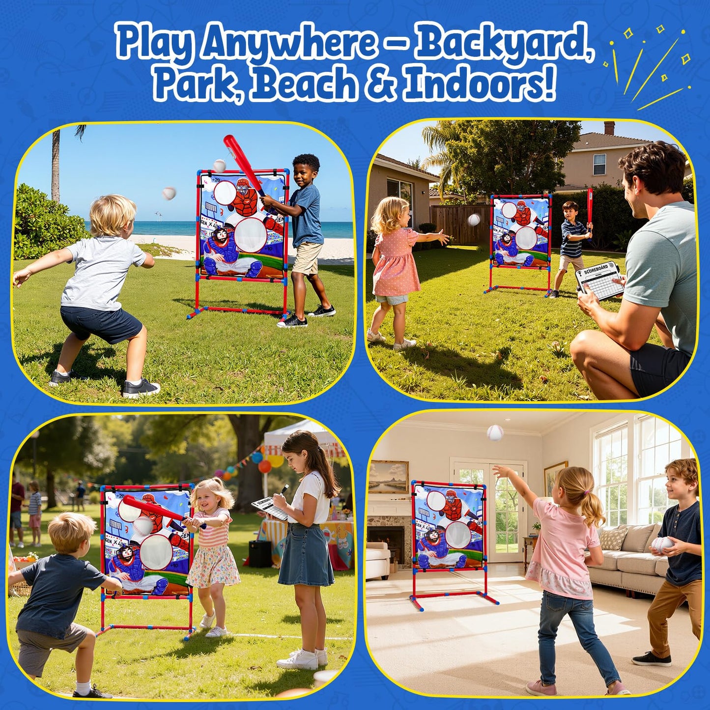 JoyCat Baseball Games for Kids — Adjustable Target & Soft Balls Set