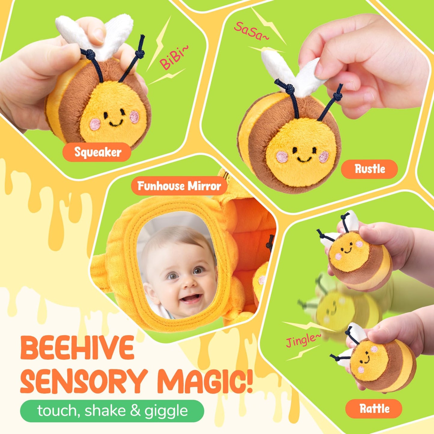 JoyCat Beehive Baby Toy — 5 Sensory Bees, Montessori-Inspired for 6-12 Months