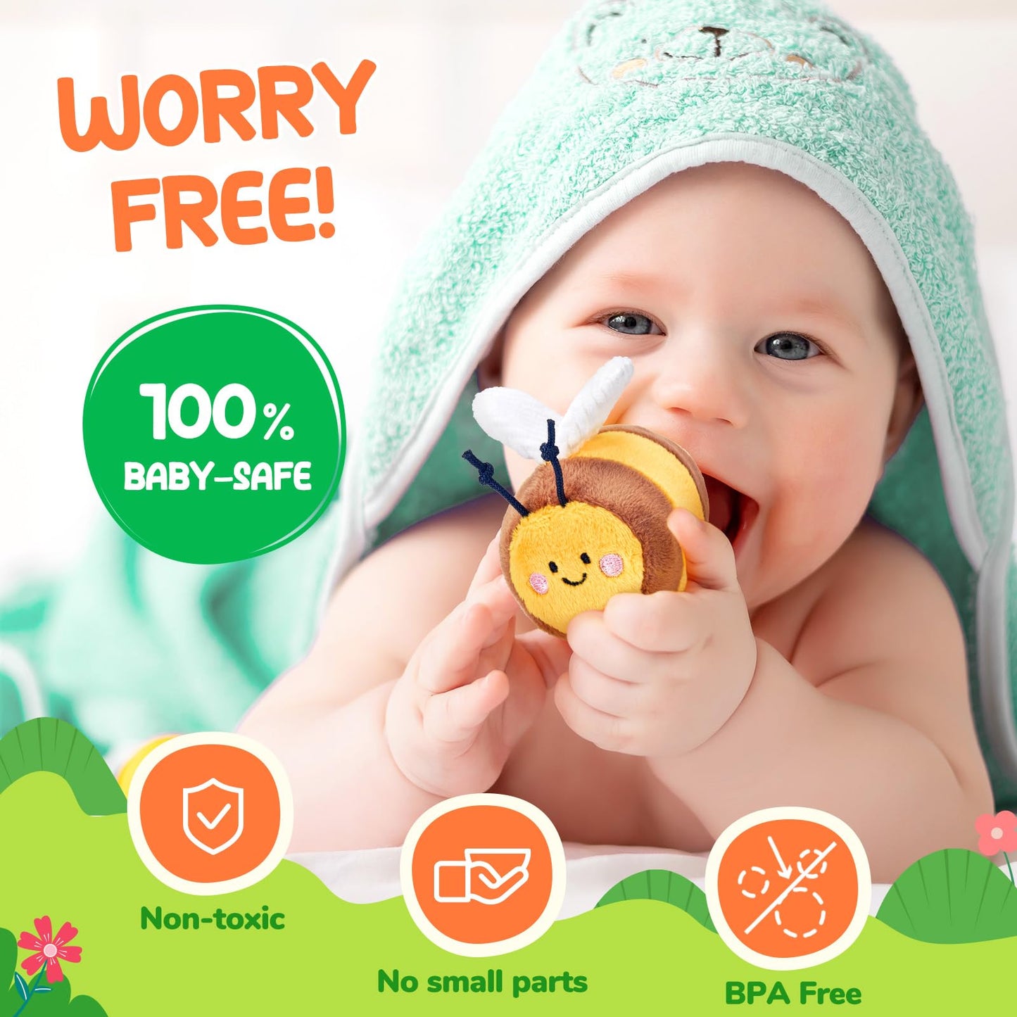 JoyCat Beehive Baby Toy — 5 Sensory Bees, Montessori-Inspired for 6-12 Months