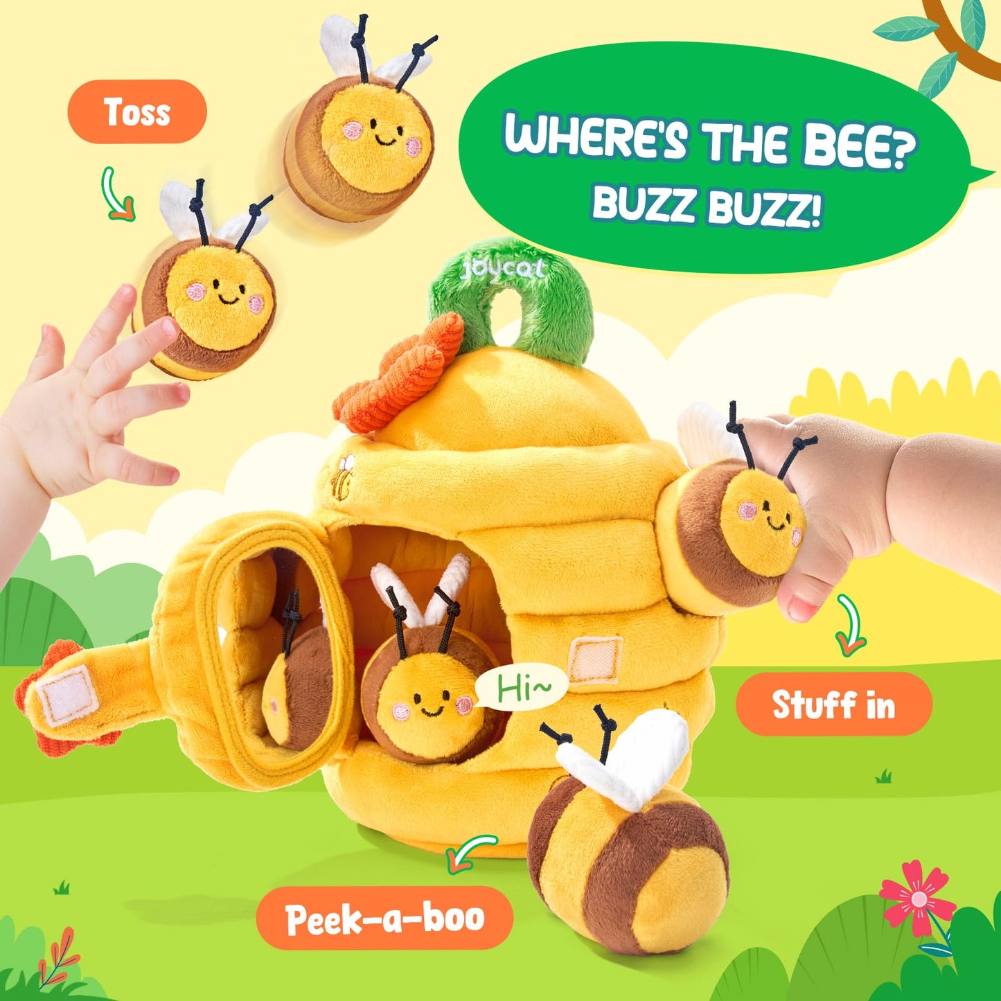 JoyCat Beehive Baby Toy — 5 Sensory Bees, Montessori-Inspired for 6-12 Months