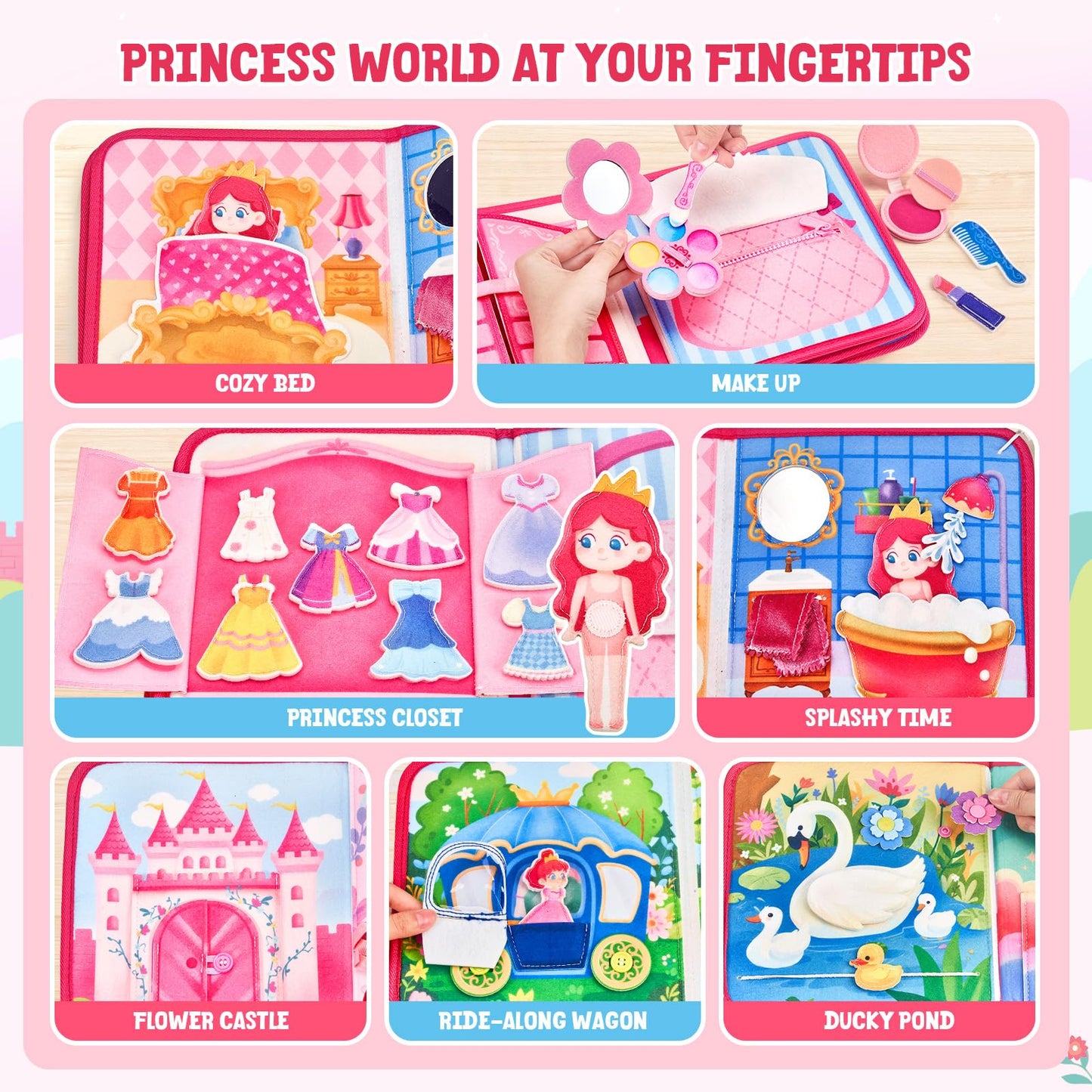 JoyCat Princess Busy Book Travel Toys for Toddlers 1-3 | Dress-Up, Unicorn & Castle Play