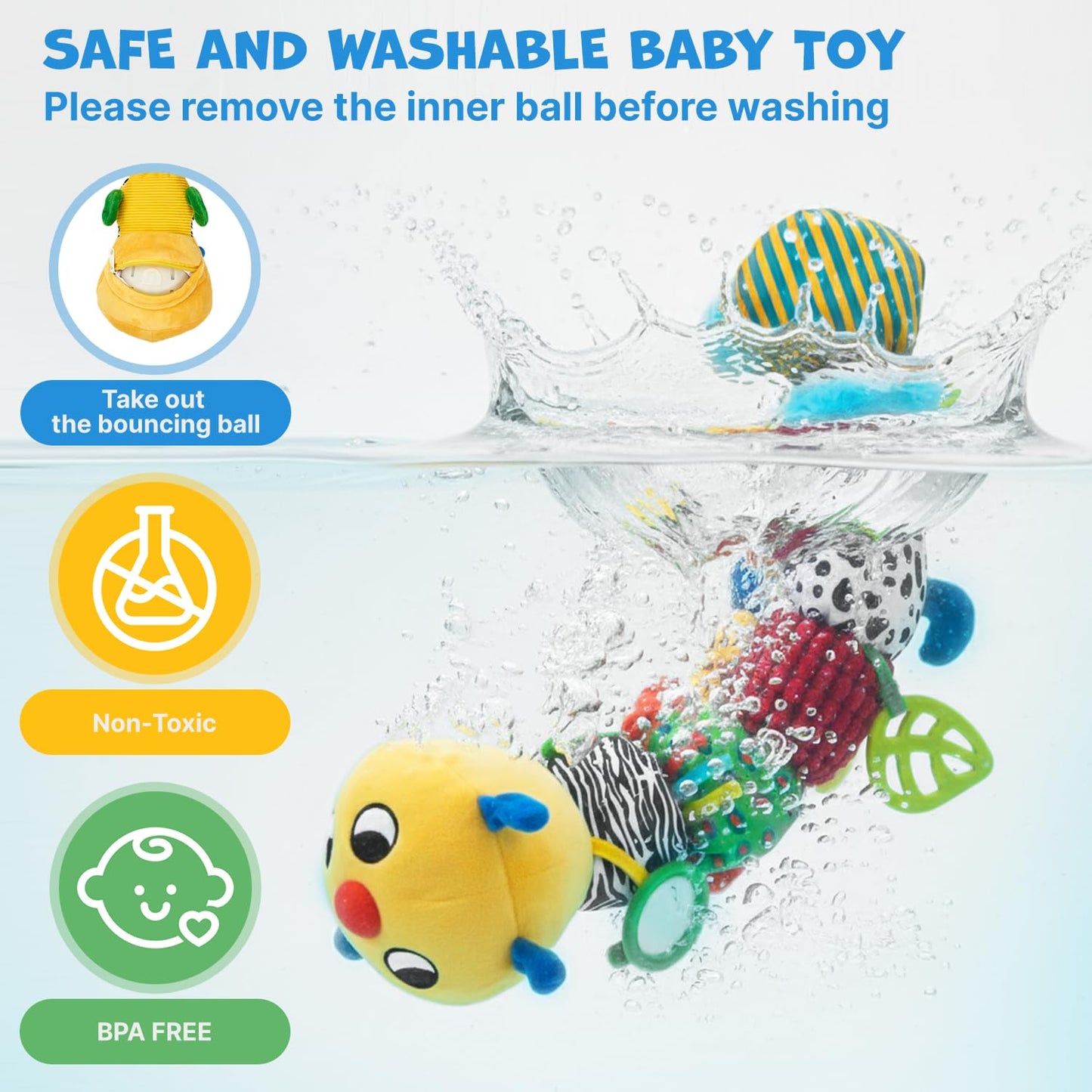 JoyCat Musical Crawling Caterpillar Plush Toy — 38 Songs & Recording, 0-18 Months