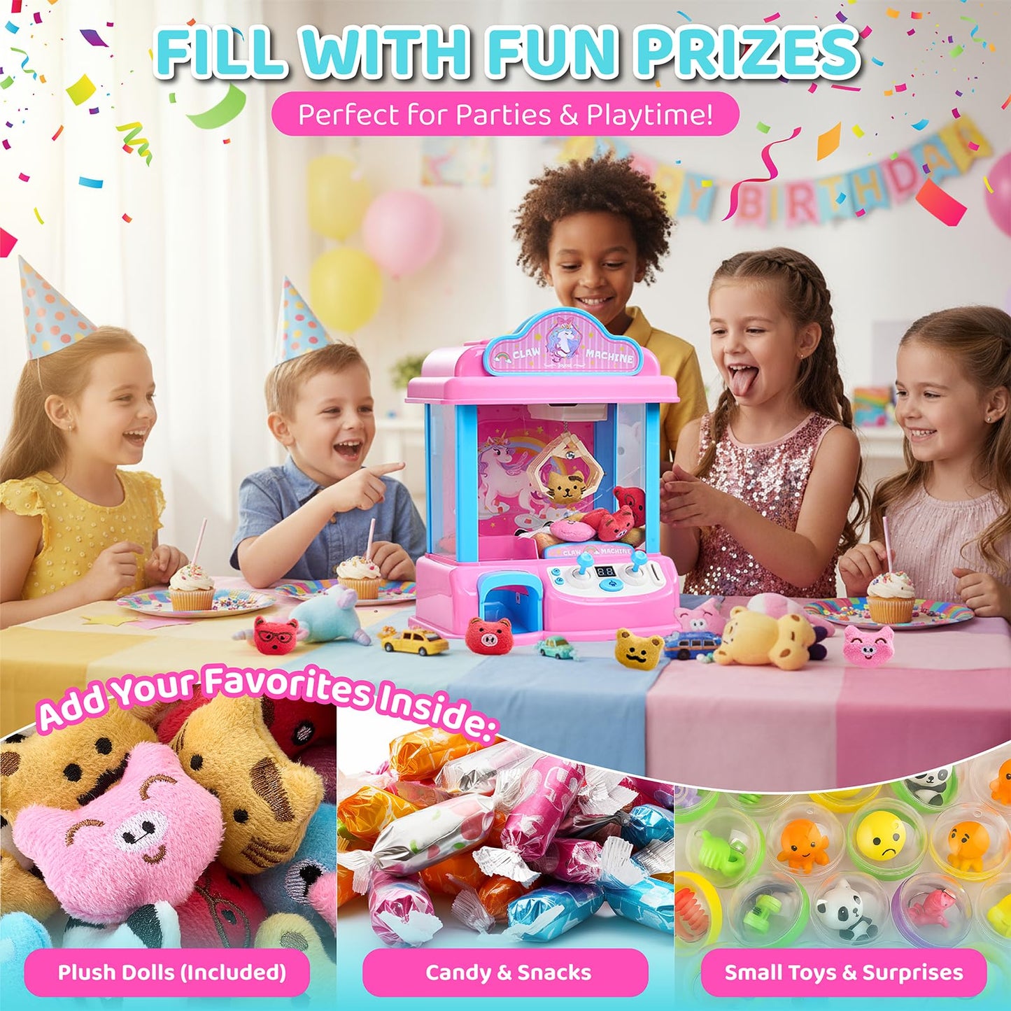 JoyCat Claw Machine for Kids – Unicorn Mini Arcade Game with 20 Plush Toys