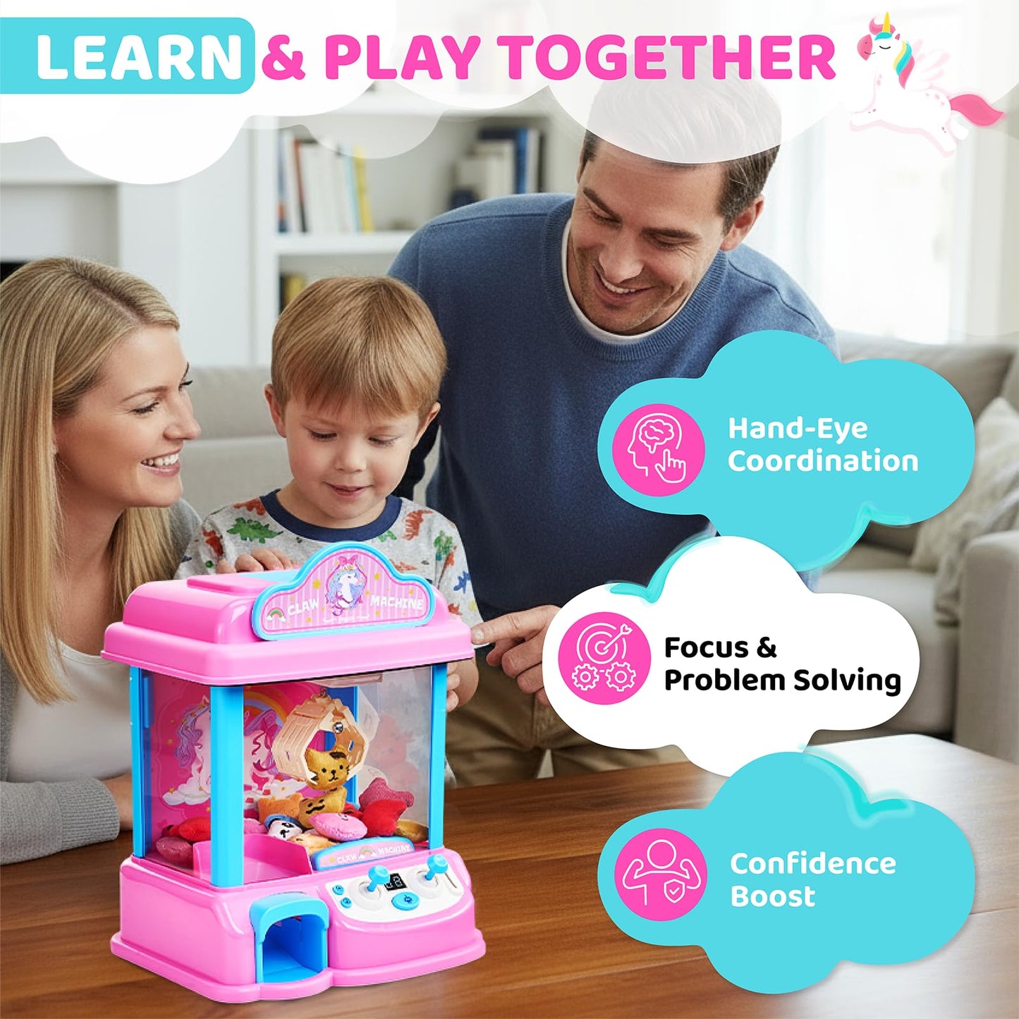 JoyCat Claw Machine for Kids – Unicorn Mini Arcade Game with 20 Plush Toys