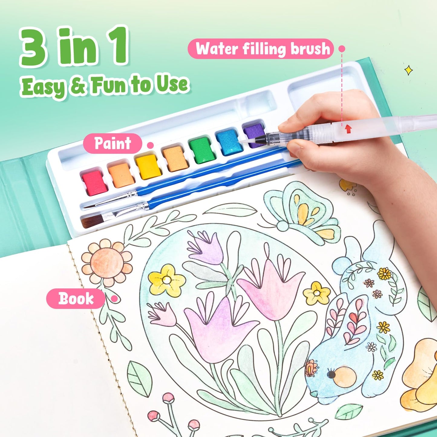 JoyCat Paint with Water Coloring Books for Toddlers – Mess-Free Watercolor Set for Kids 3-5 (Easter Theme)