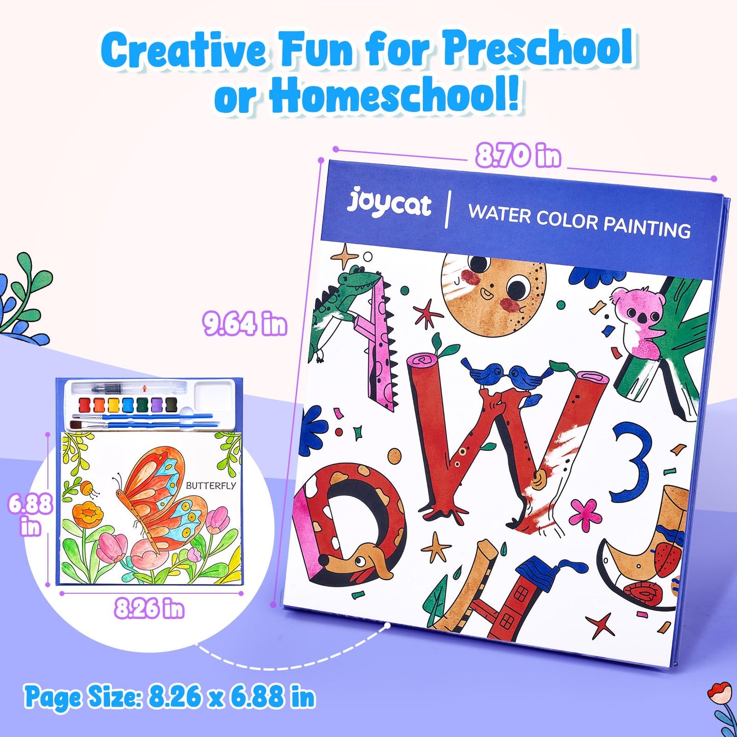 JoyCat Watercolor Painting Book for Toddlers – 3-in-1 Mess-Free Water Painting Set, Alphabet Theme (Ages 3-8)