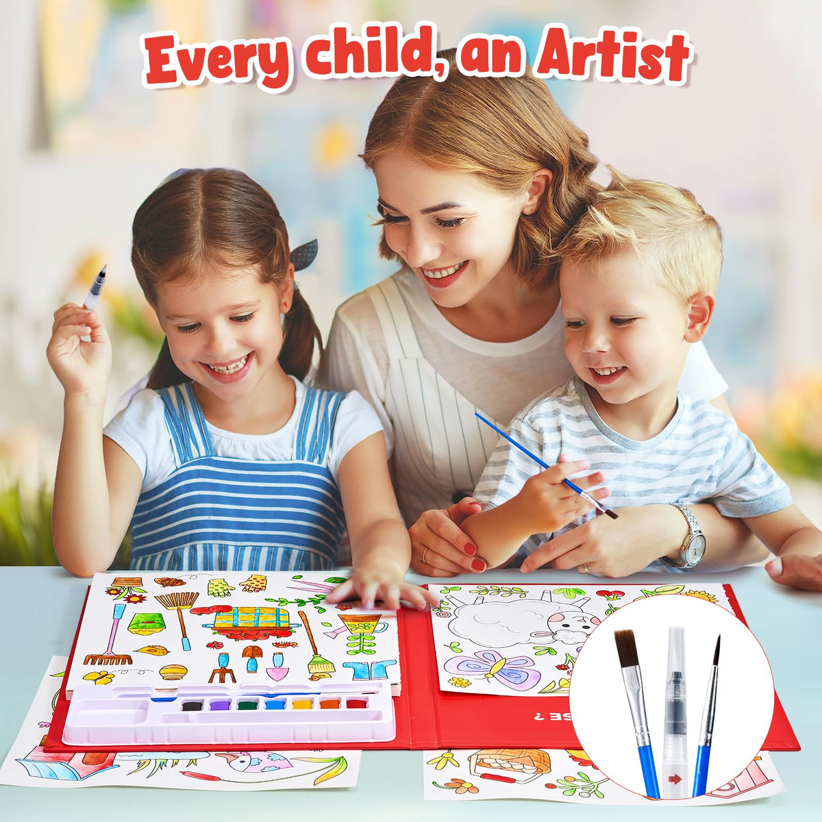 JoyCat Paint with Water Coloring Books – Farm Set for Kids 3–8