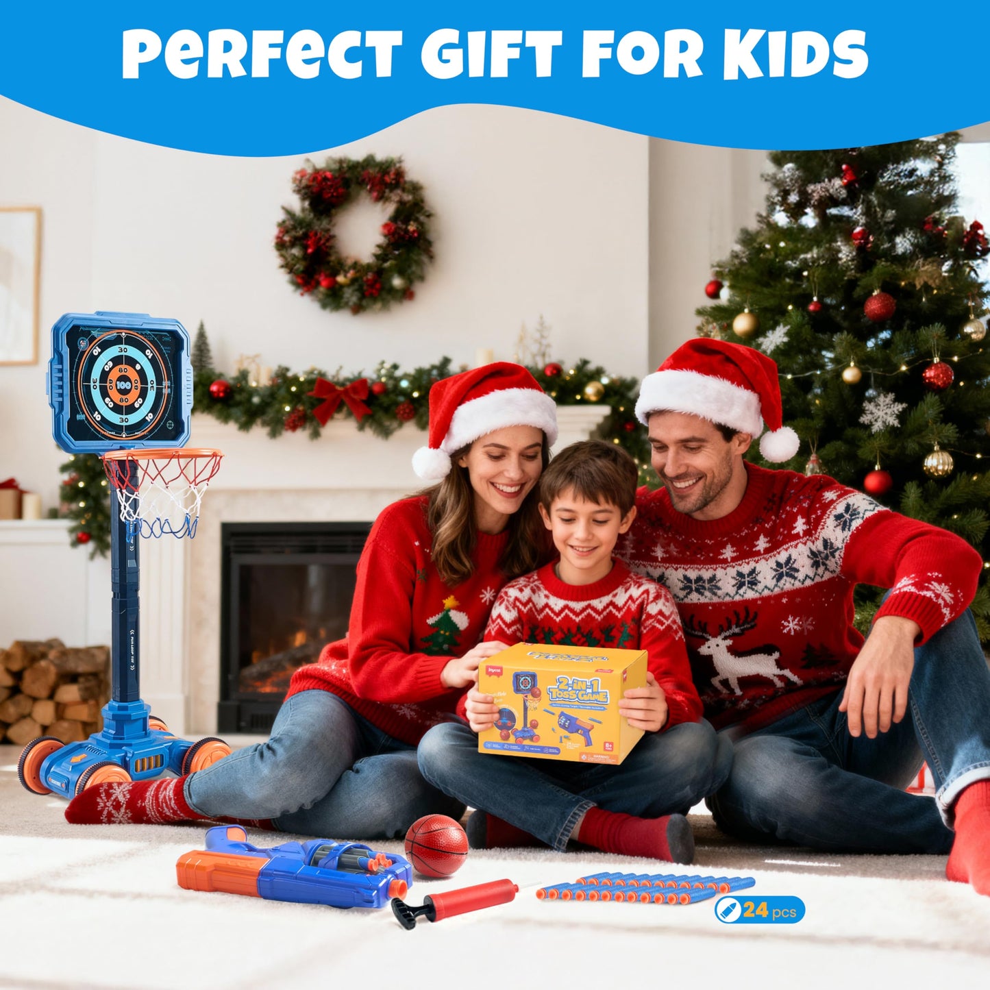 JoyCat 2-in-1 Shooting & Basketball Toy for Kids – Adjustable, Auto-Moving Target with Music