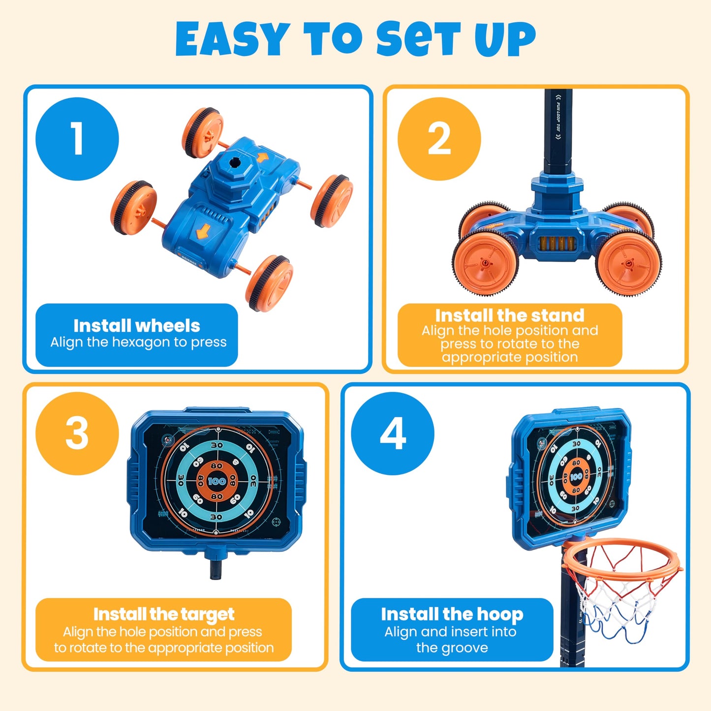 JoyCat 2-in-1 Shooting & Basketball Toy for Kids – Adjustable, Auto-Moving Target with Music