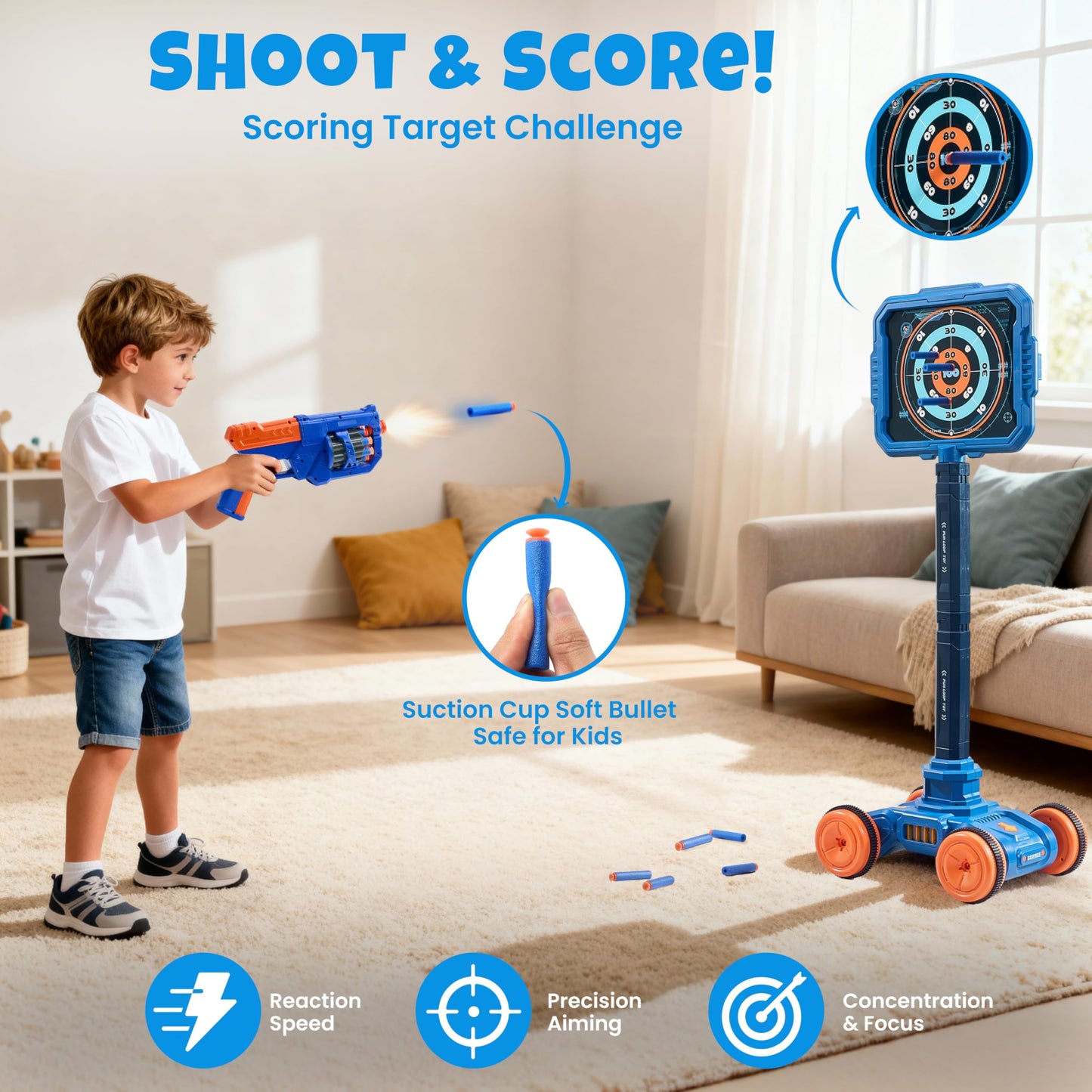 JoyCat 2-in-1 Shooting & Basketball Toy for Kids – Adjustable, Auto-Moving Target with Music