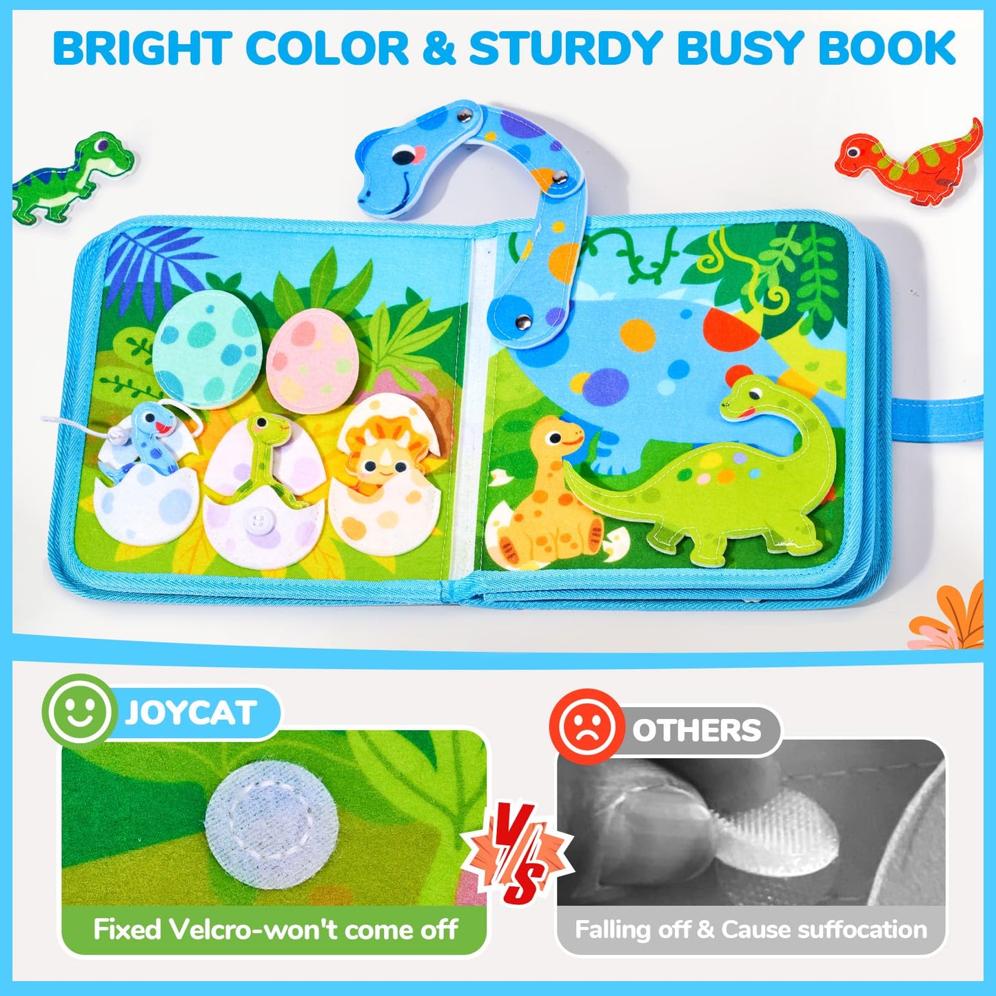 JoyCat Toddler Dinosaur Busy Book - 15-in-1 Travel Busy Board for 2-5 Year Olds