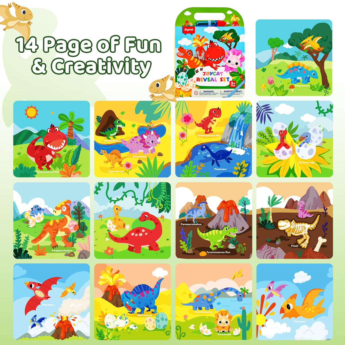 JoyCat Dinosaur Water Coloring Book for Toddlers – Mess-Free Reusable 13-Page Set