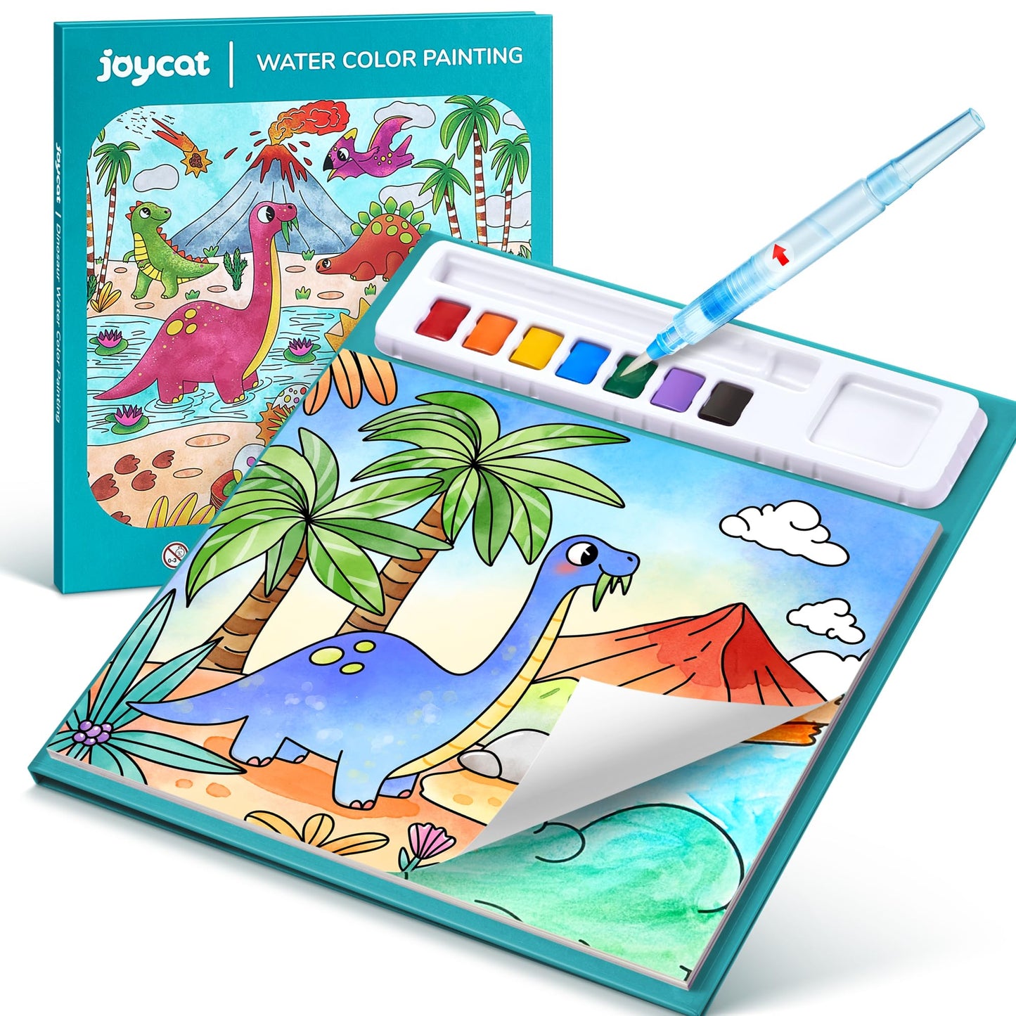 JoyCat Dinosaurs Watercolor Book – 3-in-1 No-Mess Painting Kit for Toddlers 3–5