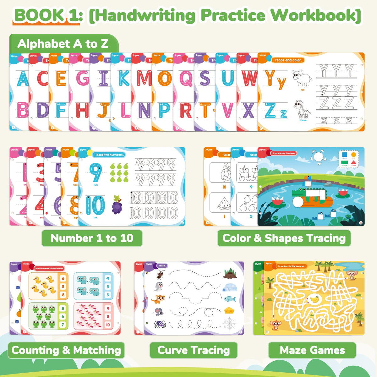 JoyCat Preschool Learning Activities Set (2-Pack) — Handwriting Practice & Seek & Find