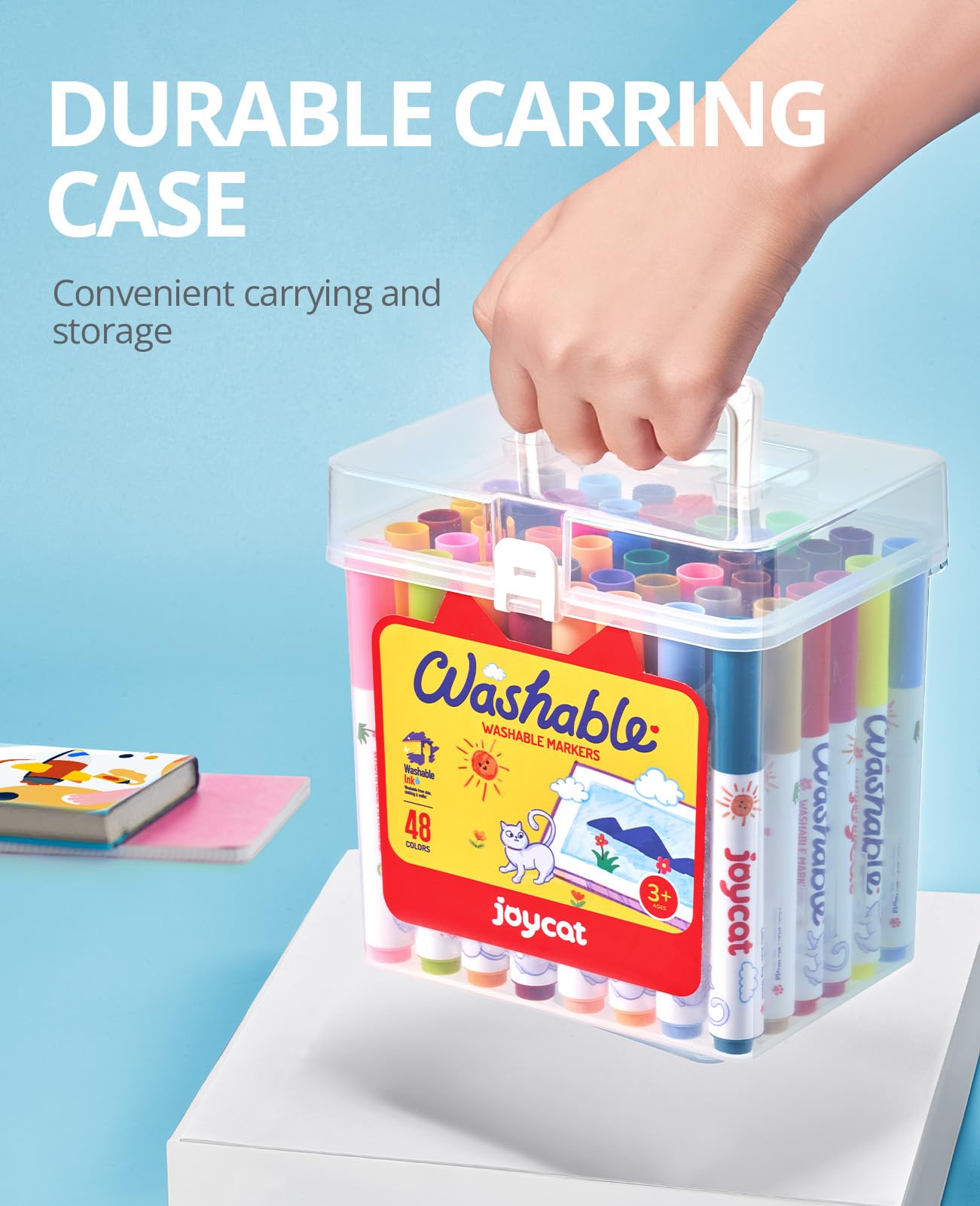 JoyCat 48 Count Washable Markers with Carrying Case – 48 Colors for Kids