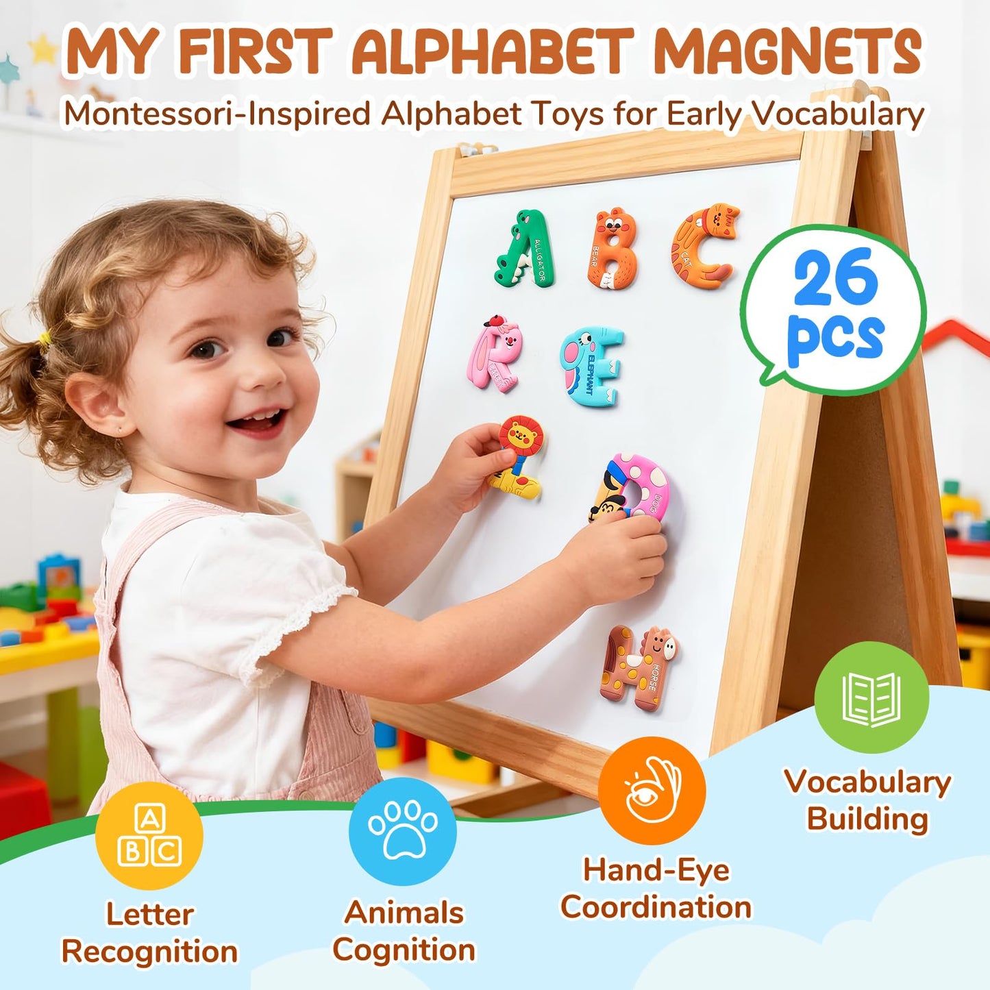 JoyCat Magnetic Letters – 26 Animal Alphabet Fridge Magnets for Toddlers