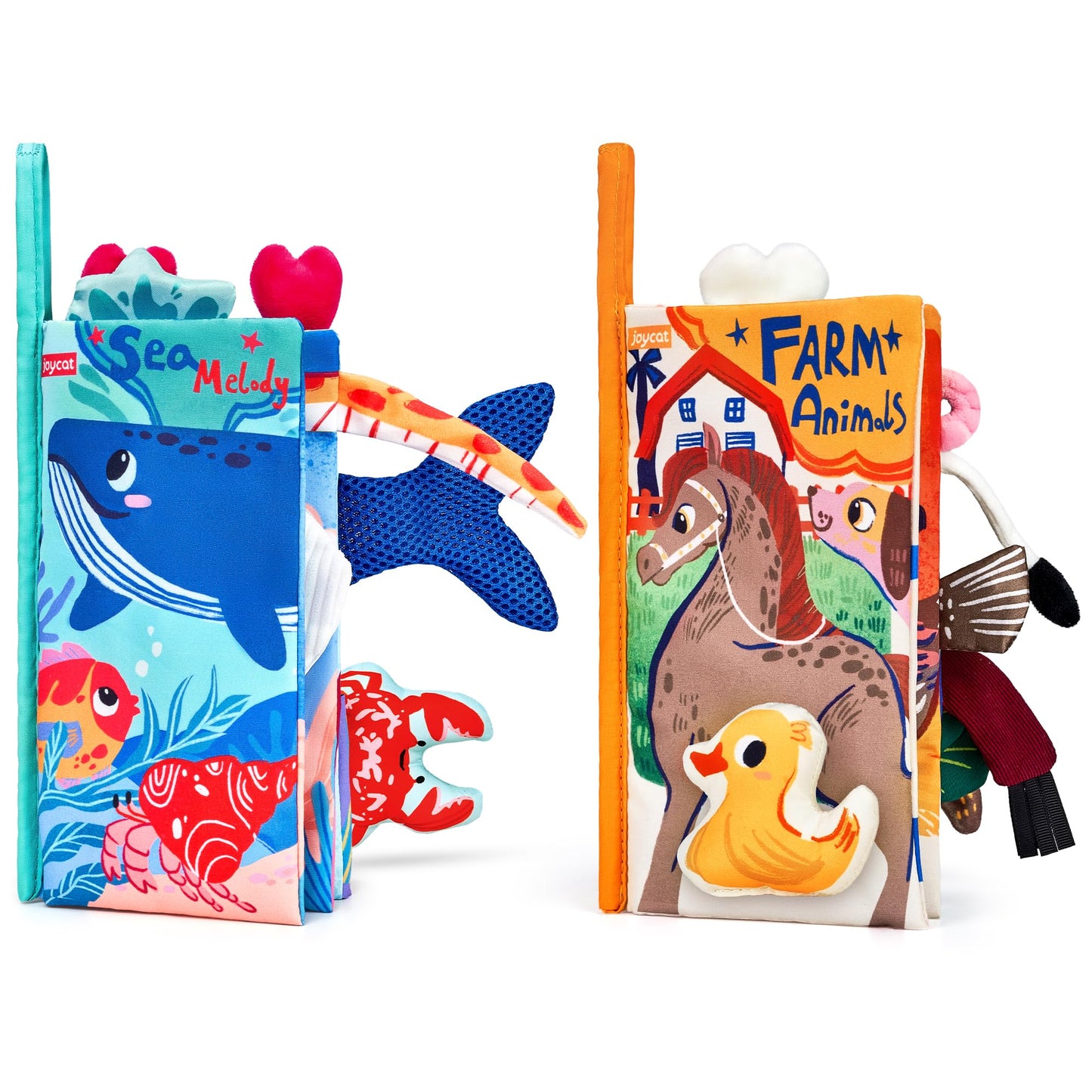JoyCat 2-Pack Baby Cloth Books: Farm & Ocean Montessori Sensory Toys for 0-12 Months