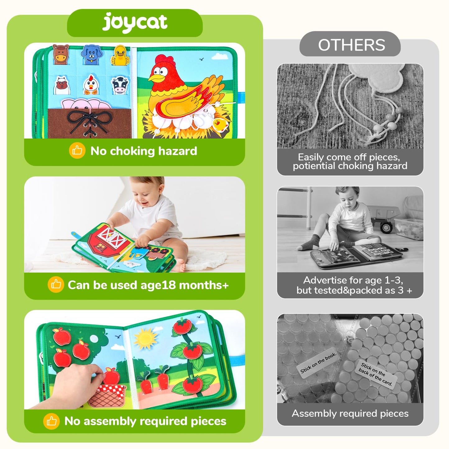 JoyCat Farm Busy Book for Toddlers 1-3 | Quiet Educational Travel Toy