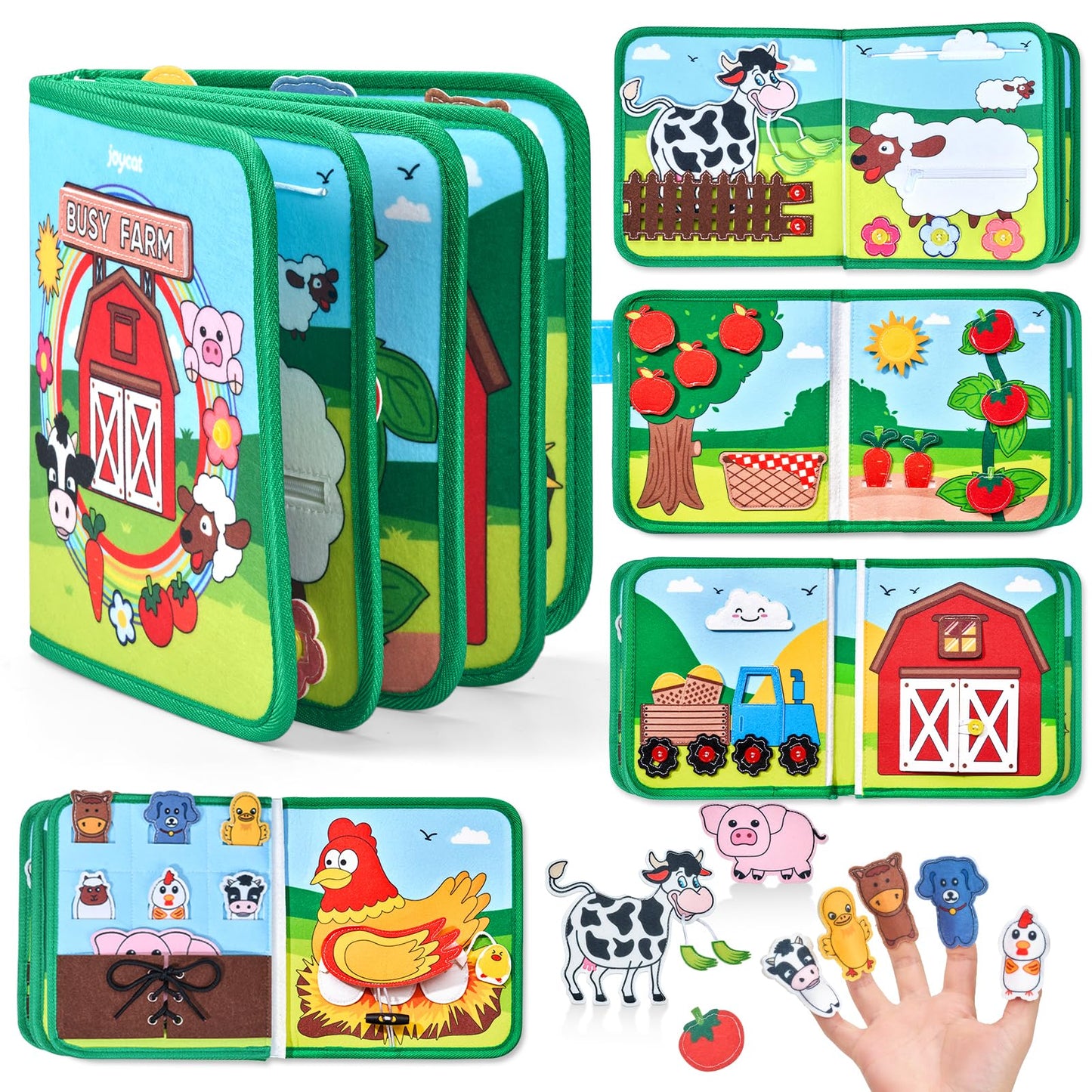 JoyCat Farm Busy Book for Toddlers 1-3 | Quiet Educational Travel Toy