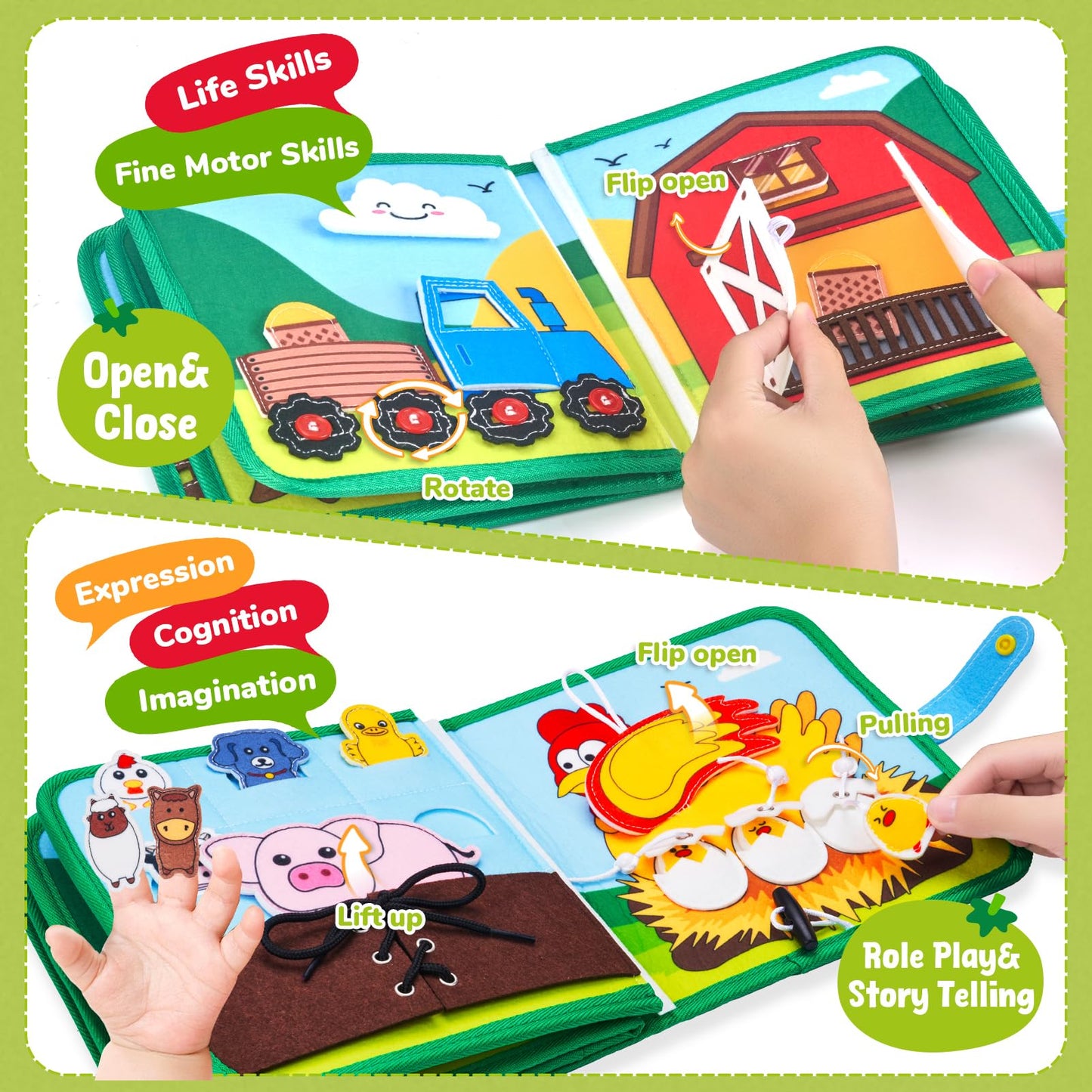 JoyCat Farm Busy Book for Toddlers 1-3 | Quiet Educational Travel Toy