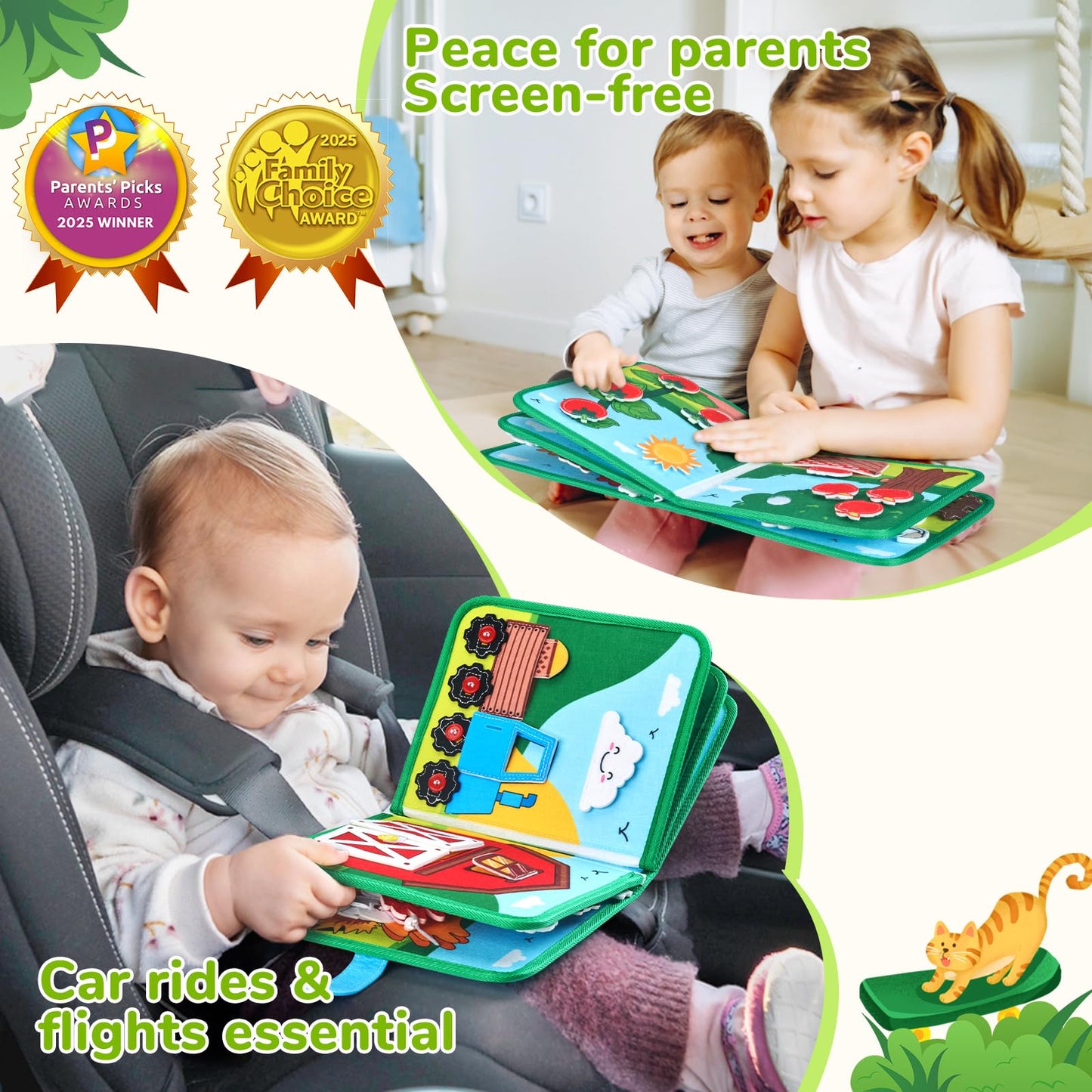 JoyCat Farm Busy Book for Toddlers 1-3 | Quiet Educational Travel Toy