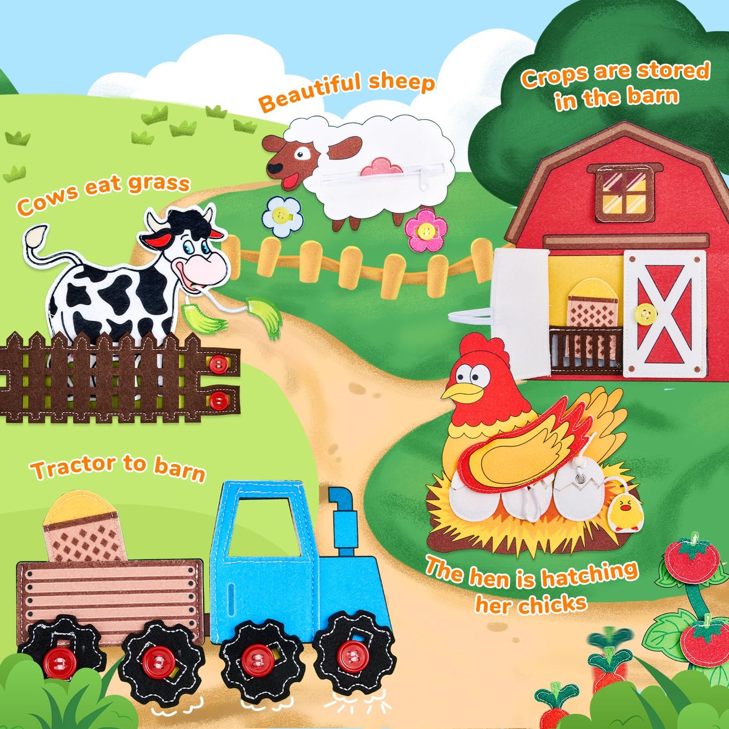JoyCat Farm Busy Book for Toddlers 1-3 | Quiet Educational Travel Toy