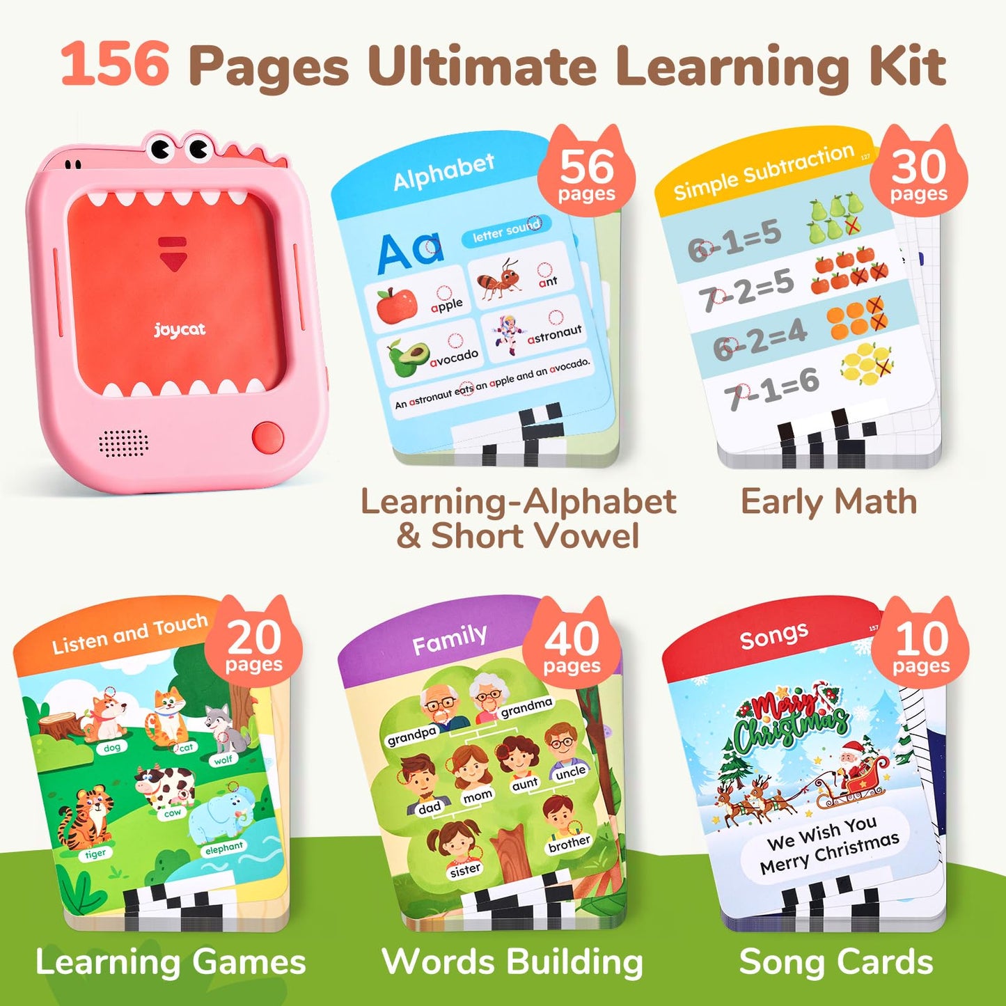 JoyCat Kids Learning Tablet: Tap-to-Read Cards & 20 Games for Ages 2–6