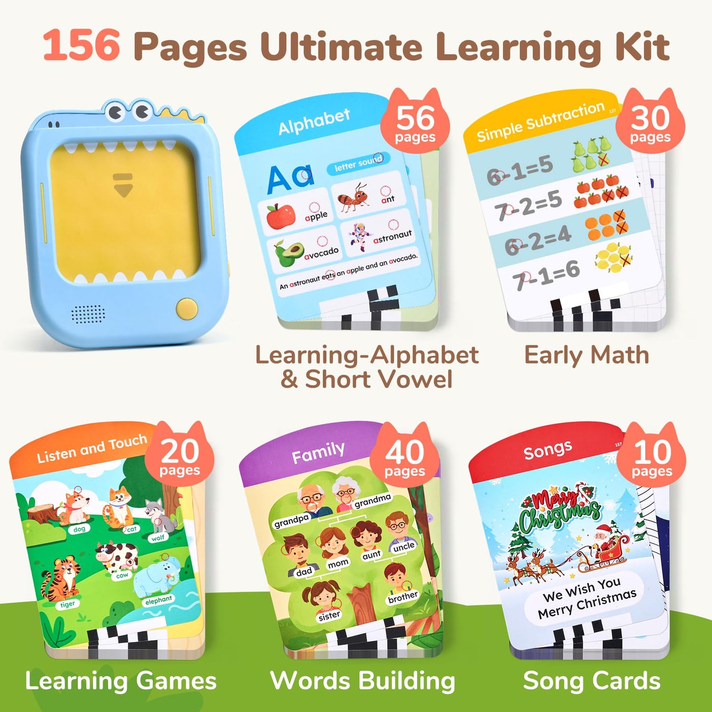 JoyCat Kids Learning Tablet – 156-Page Tap-To-Read Flash Cards for Ages 2-6