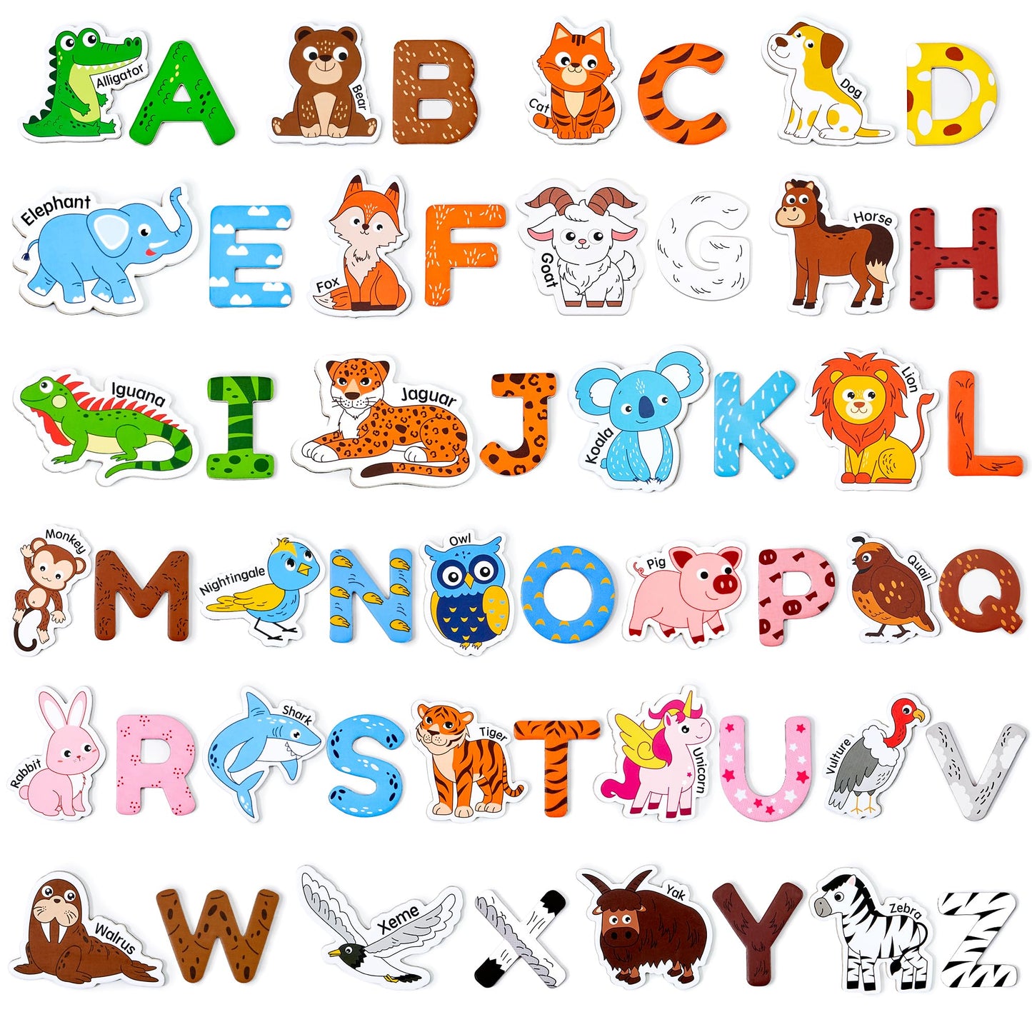 JoyCat Wooden Fridge Magnets for Toddlers – 26 Animals & Alphabet Letters