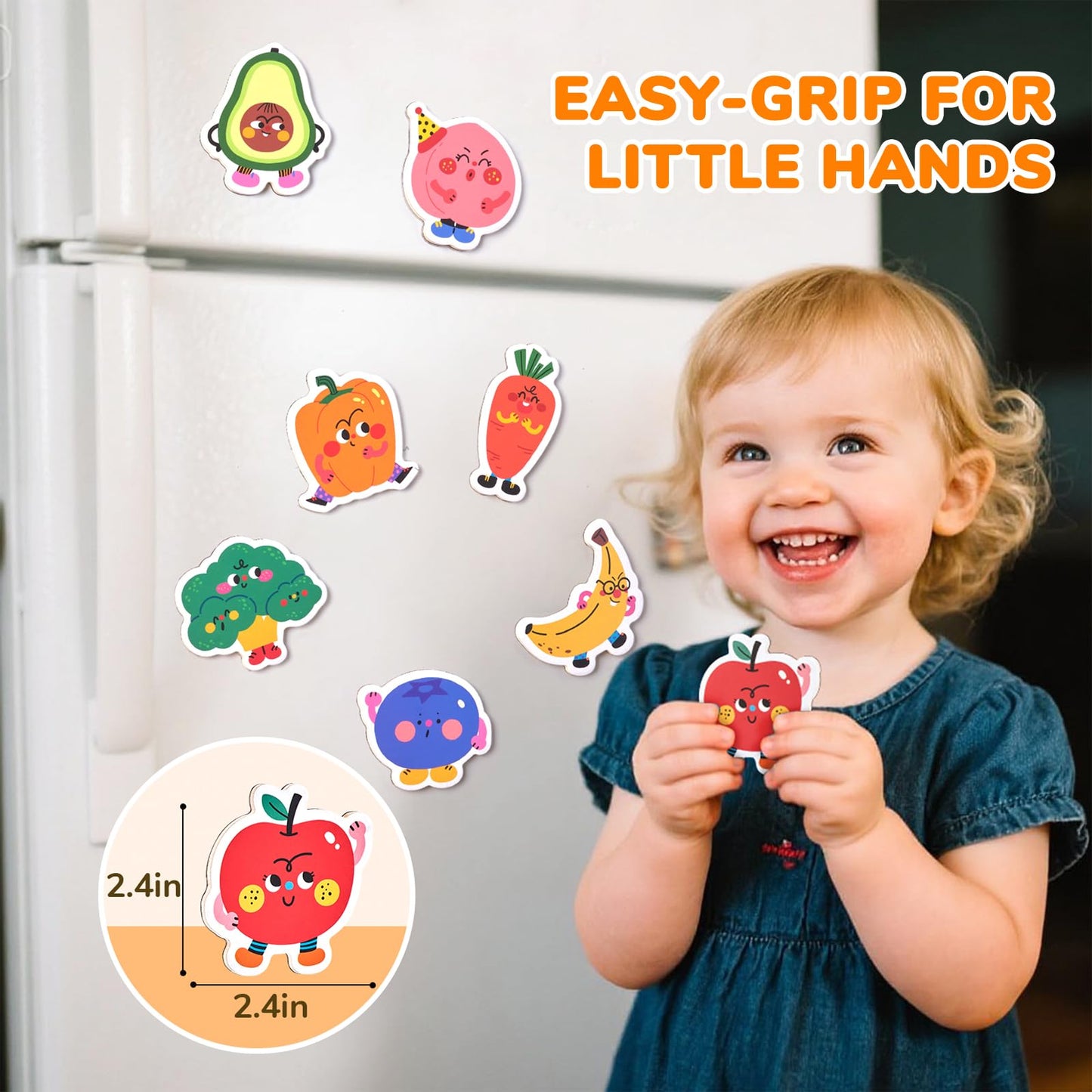JoyCat Wooden Fridge Magnets – 20 Fruit & Veggie Magnets for Kids