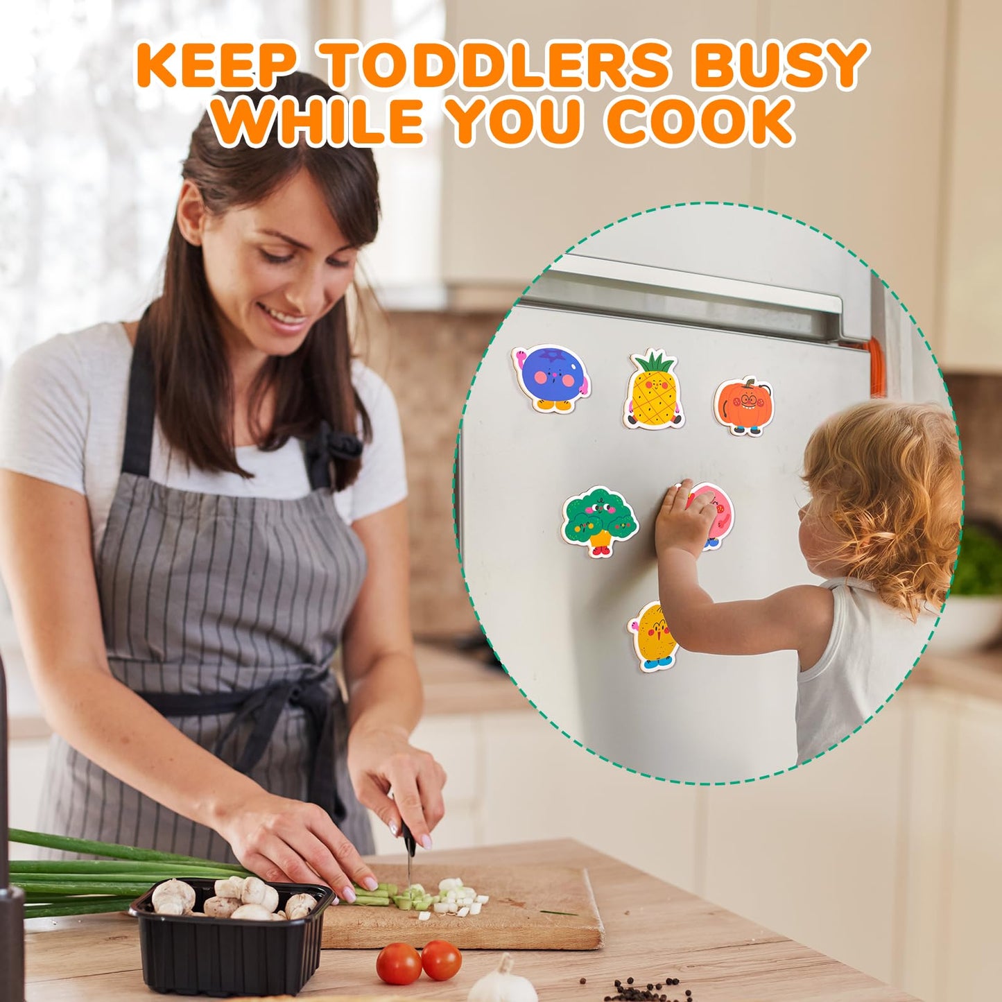 JoyCat Wooden Fridge Magnets – 20 Fruit & Veggie Magnets for Kids