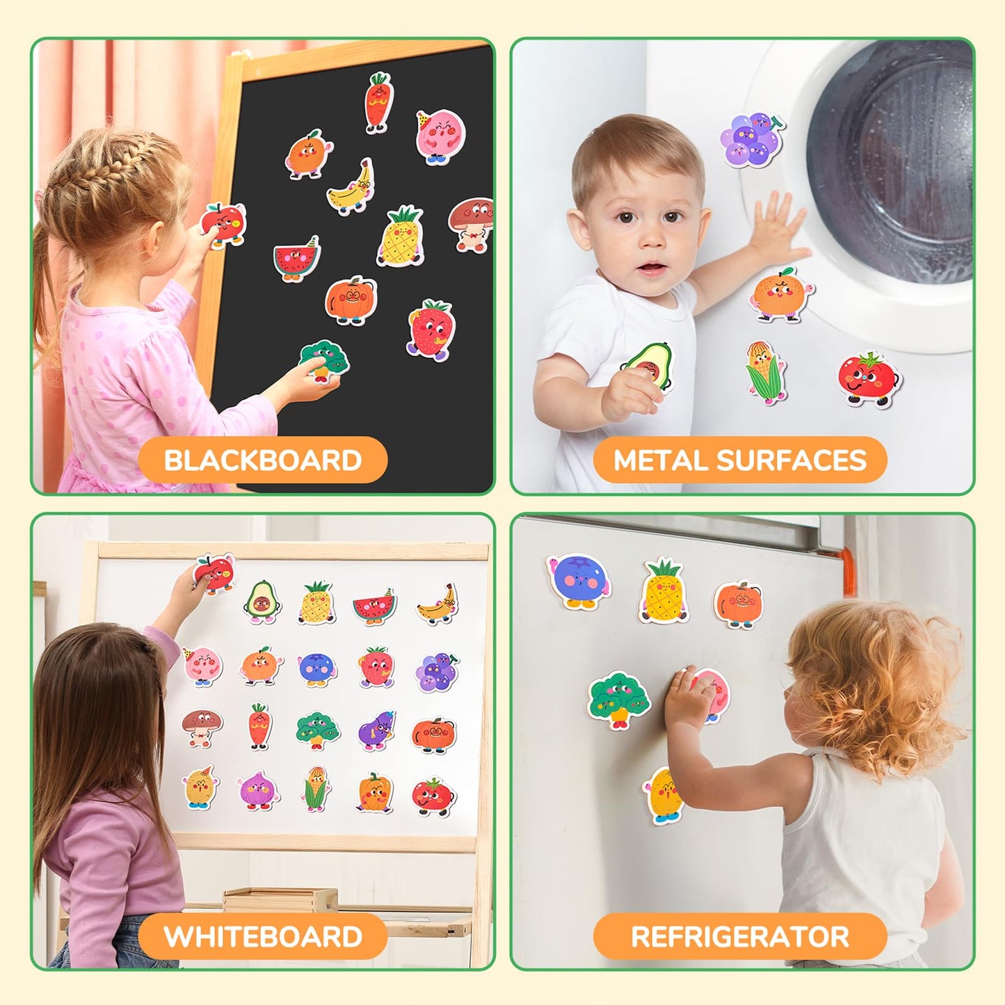 JoyCat Wooden Fridge Magnets – 20 Fruit & Veggie Magnets for Kids