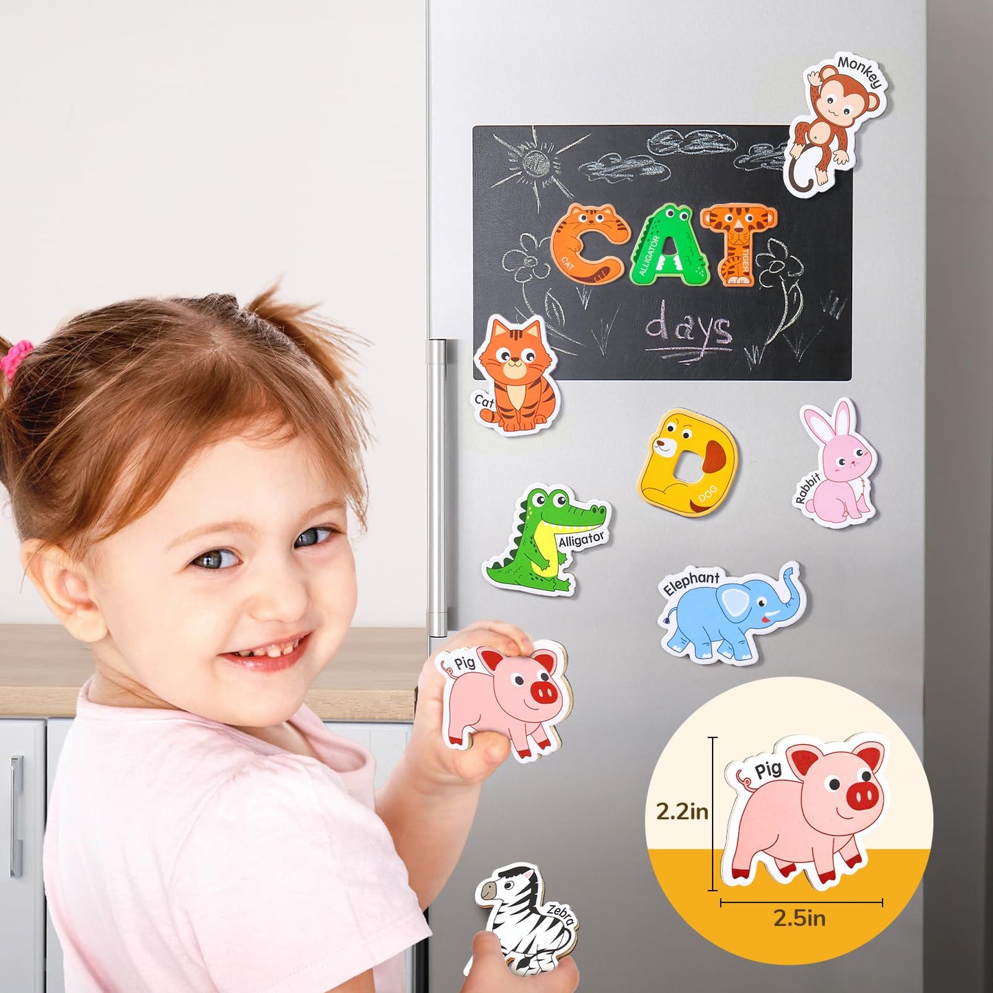JoyCat Fridge Magnets for Toddlers – 26 Animals & Uppercase Letters