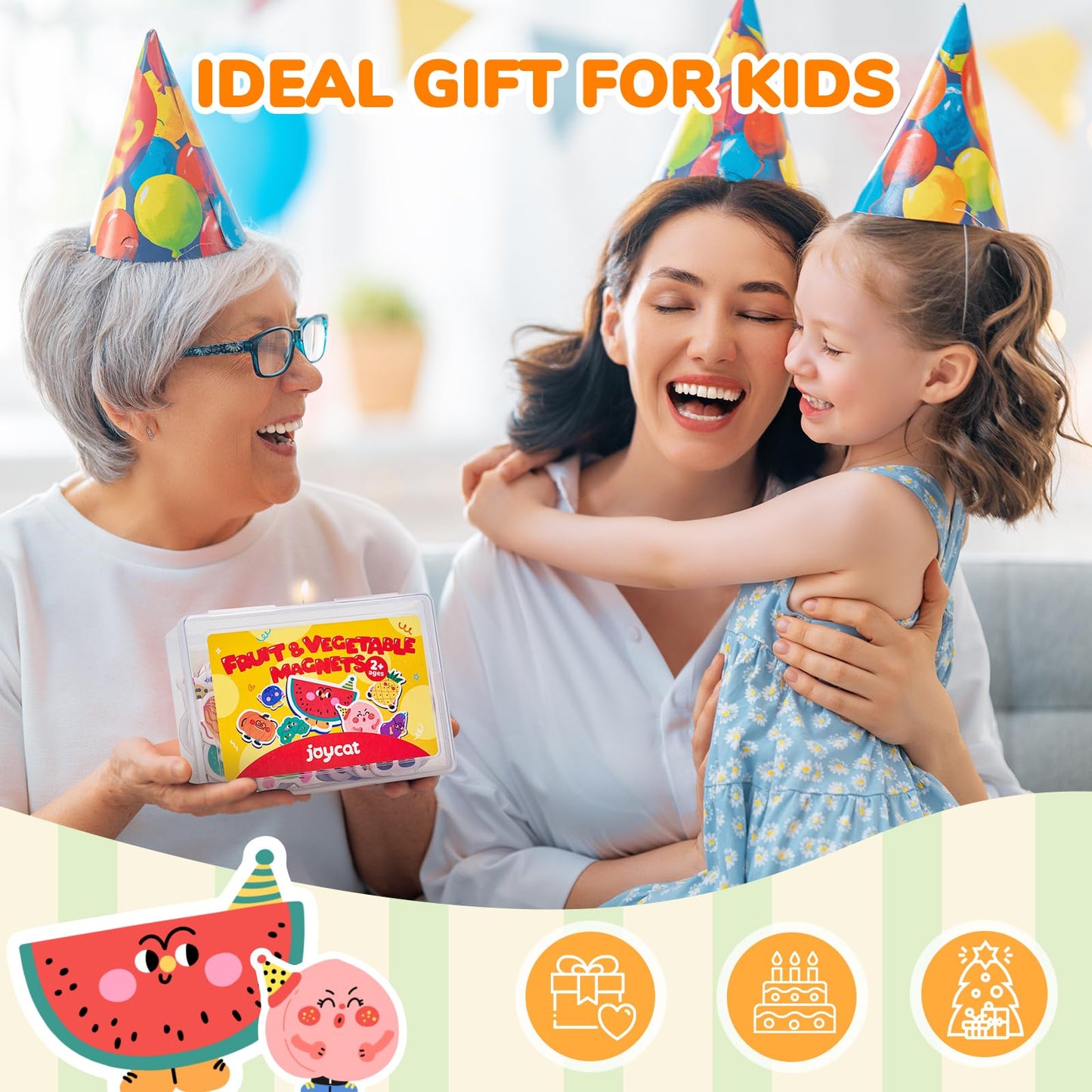 JoyCat Wooden Fridge Magnets – 20 Fruit & Veggie Magnets for Kids
