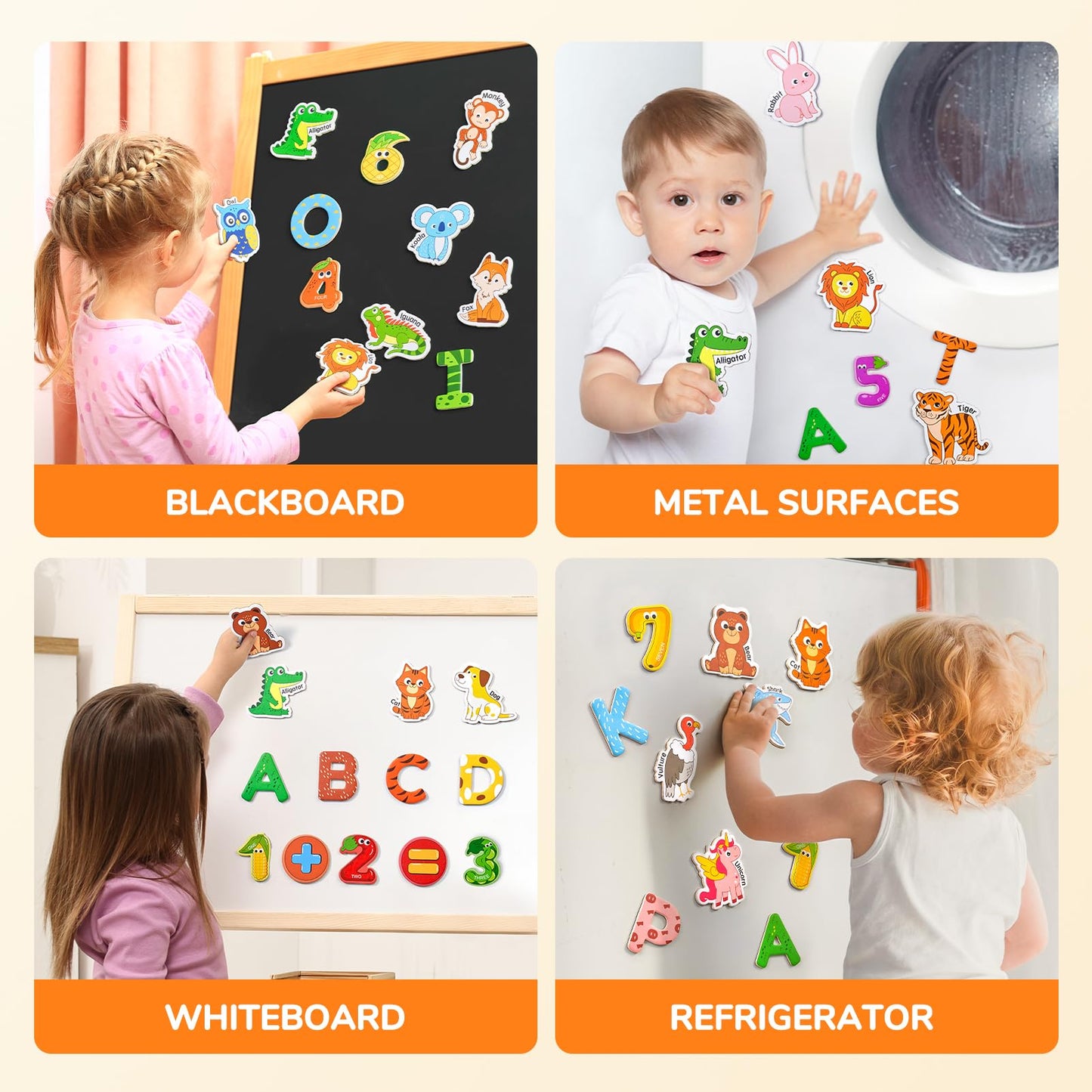 JoyCat Wooden Kids Magnets – 26 Animals, Alphabet Letters & 0-9 Numbers