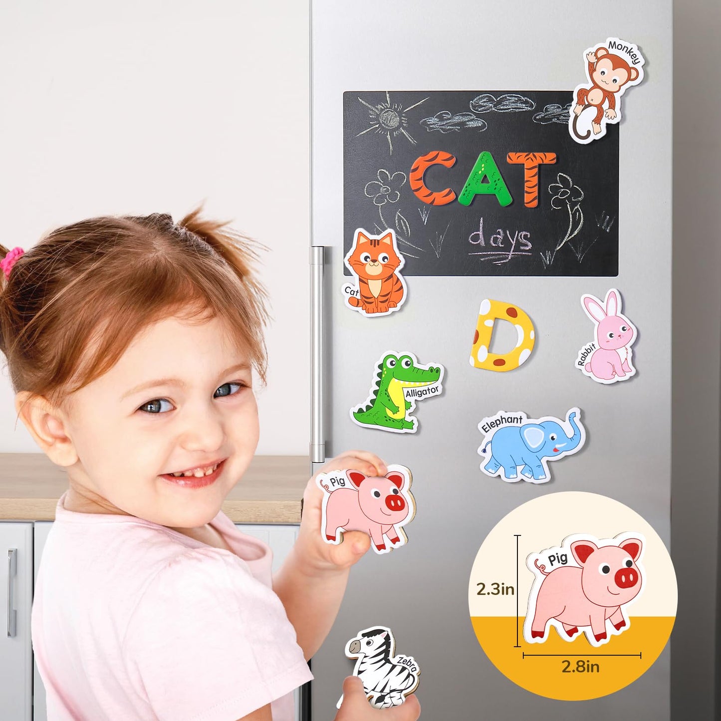JoyCat Wooden Fridge Magnets for Toddlers – 26 Animals & Alphabet Letters