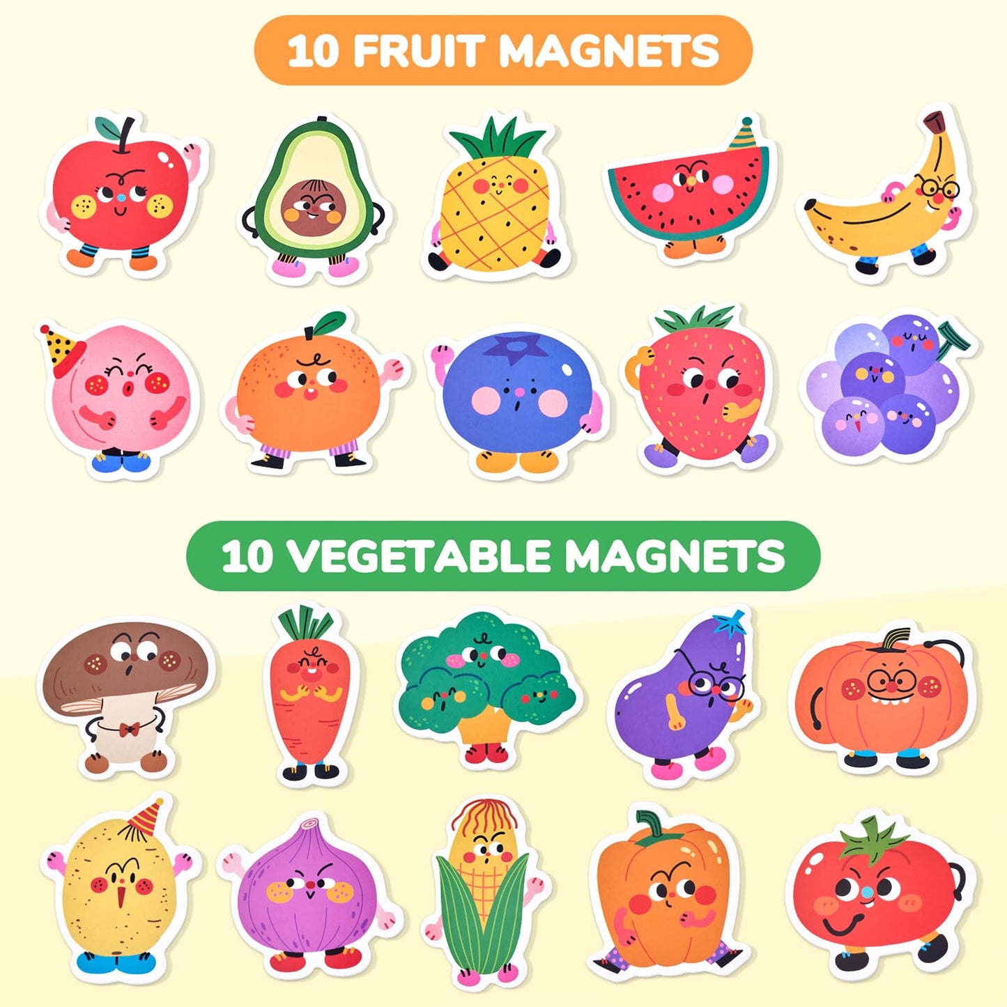 JoyCat Wooden Fridge Magnets – 20 Fruit & Veggie Magnets for Kids