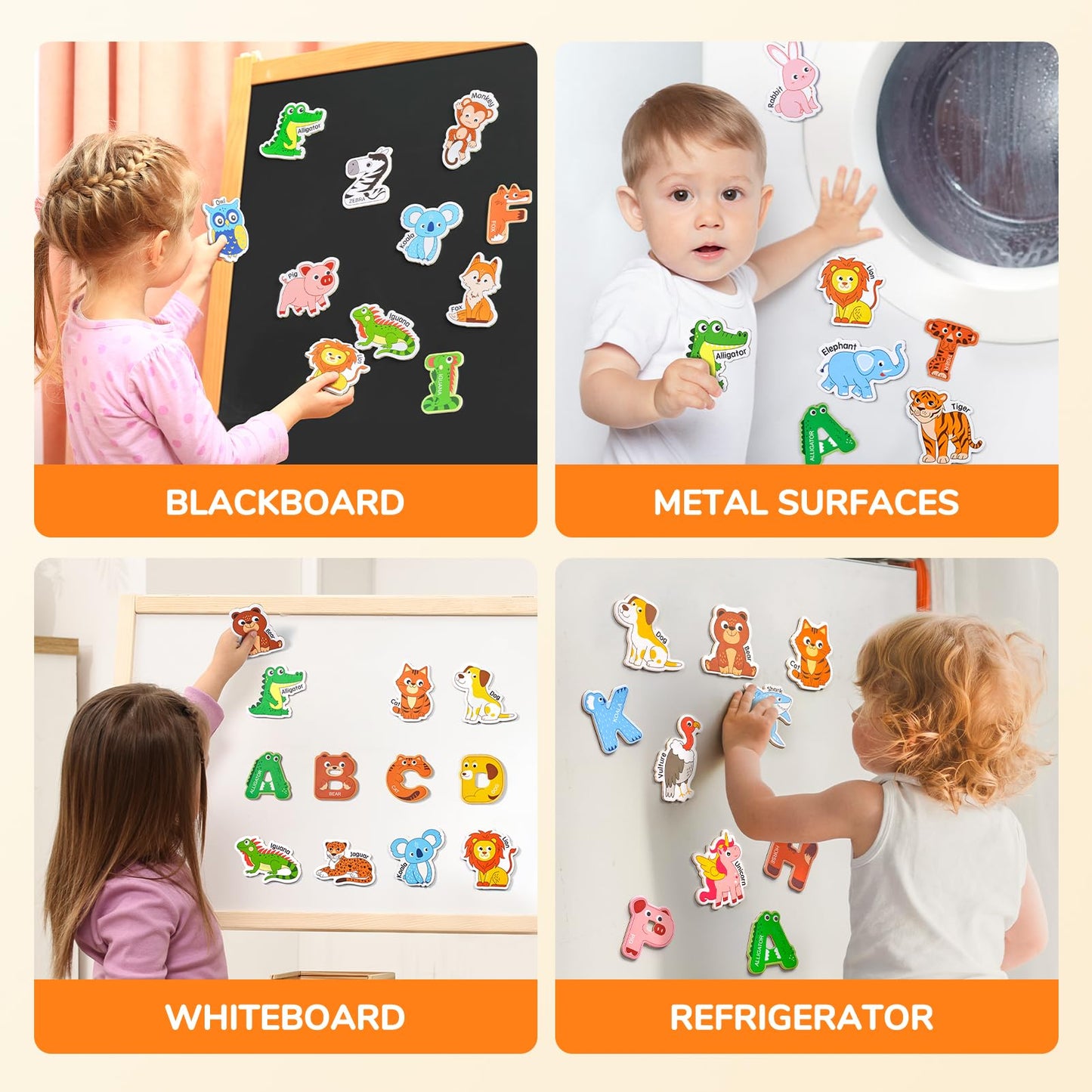 JoyCat Fridge Magnets for Toddlers – 26 Animals & Uppercase Letters