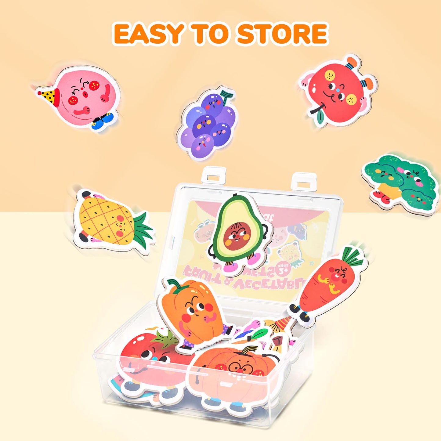 JoyCat Wooden Fridge Magnets – 20 Fruit & Veggie Magnets for Kids