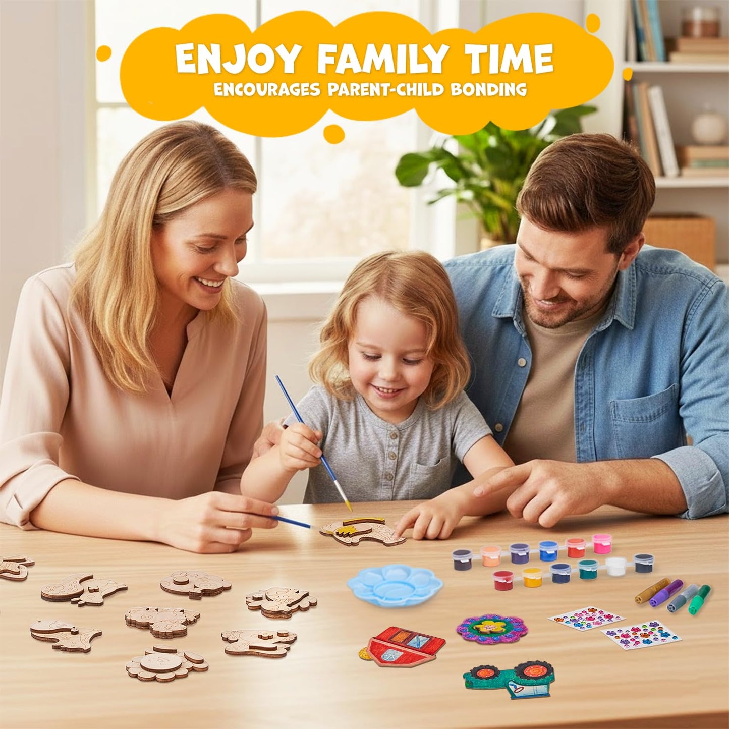 JoyCat DIY Wooden Magnets Kit – 13 Pcs Art Supplies for Kids 4–12 | Creative Magnetic Craft Gift