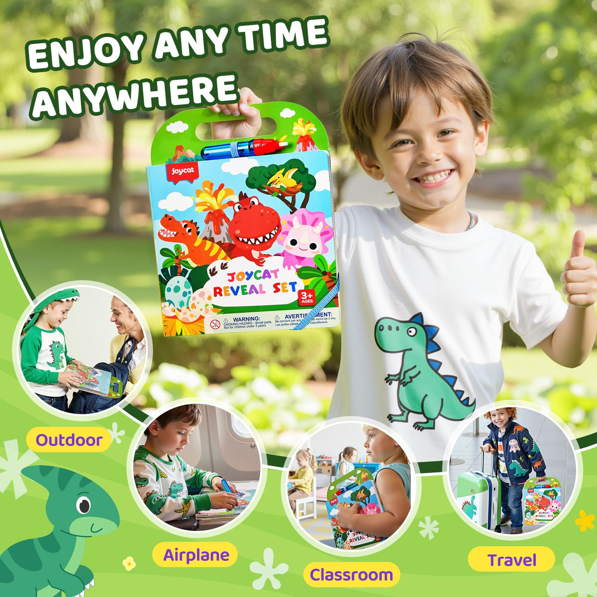 JoyCat Dinosaur Water Coloring Book for Toddlers – Mess-Free Reusable 13-Page Set