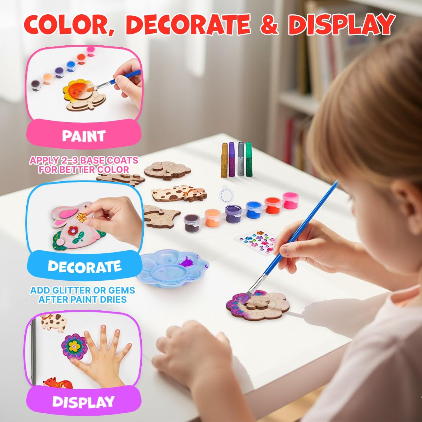 JoyCat DIY Wooden Magnets Kit – 13 Pcs Art Supplies for Kids 4–12 | Creative Magnetic Craft Gift